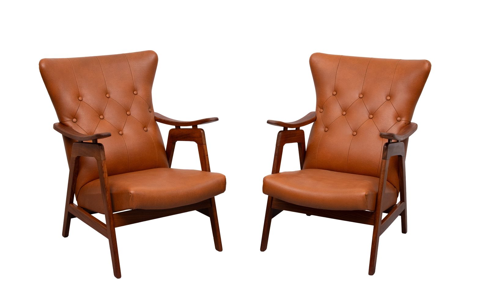 Teakhouten loungestoelen met imitatieleer, jaren 1960, Nederland photo vintage