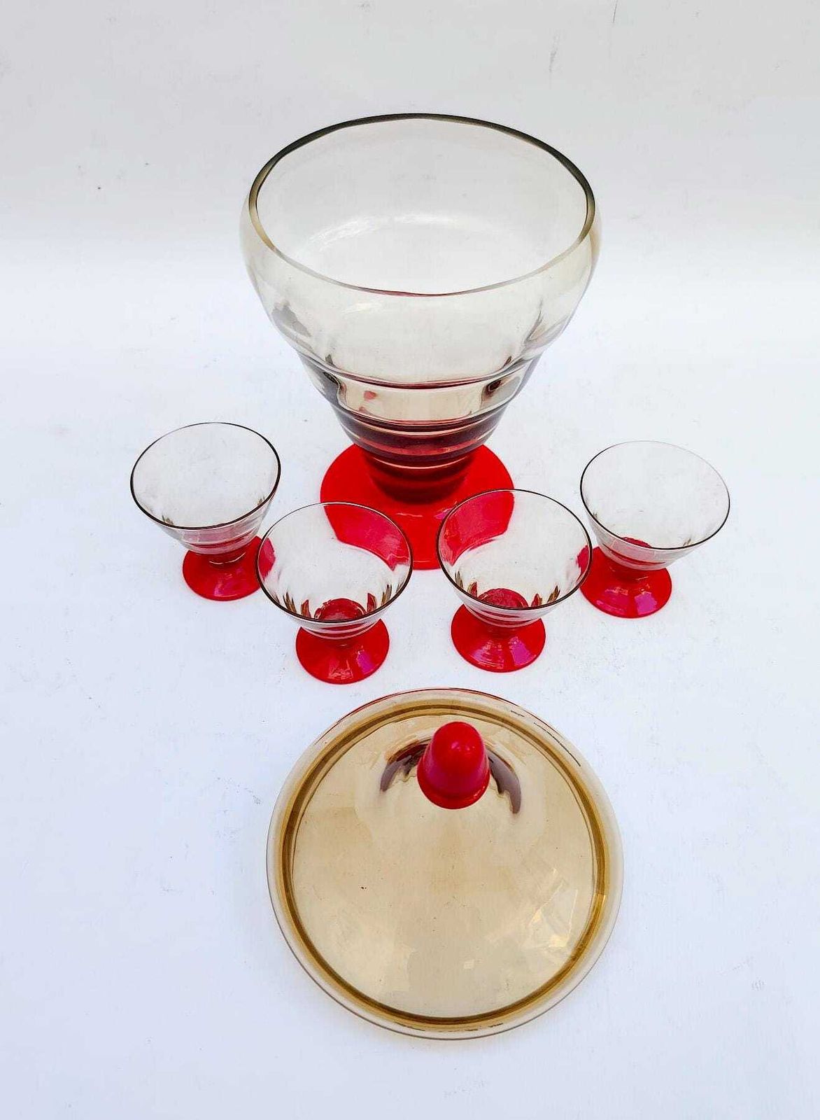 Nason Moretti set van 4 rosolioglazen en Murano glazen houder, vintage design photo for sale