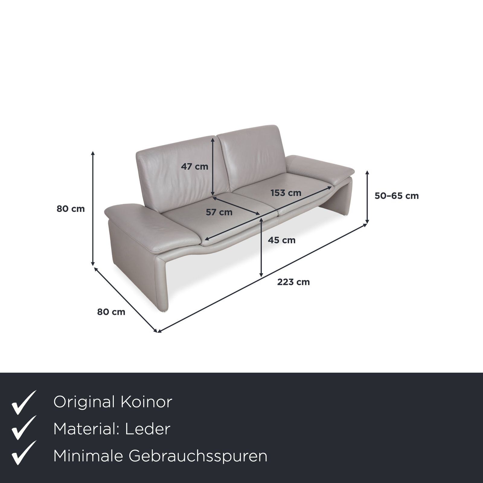 Koinor Leren Driezitsbank Grijs Handmatige Functie photo furniture