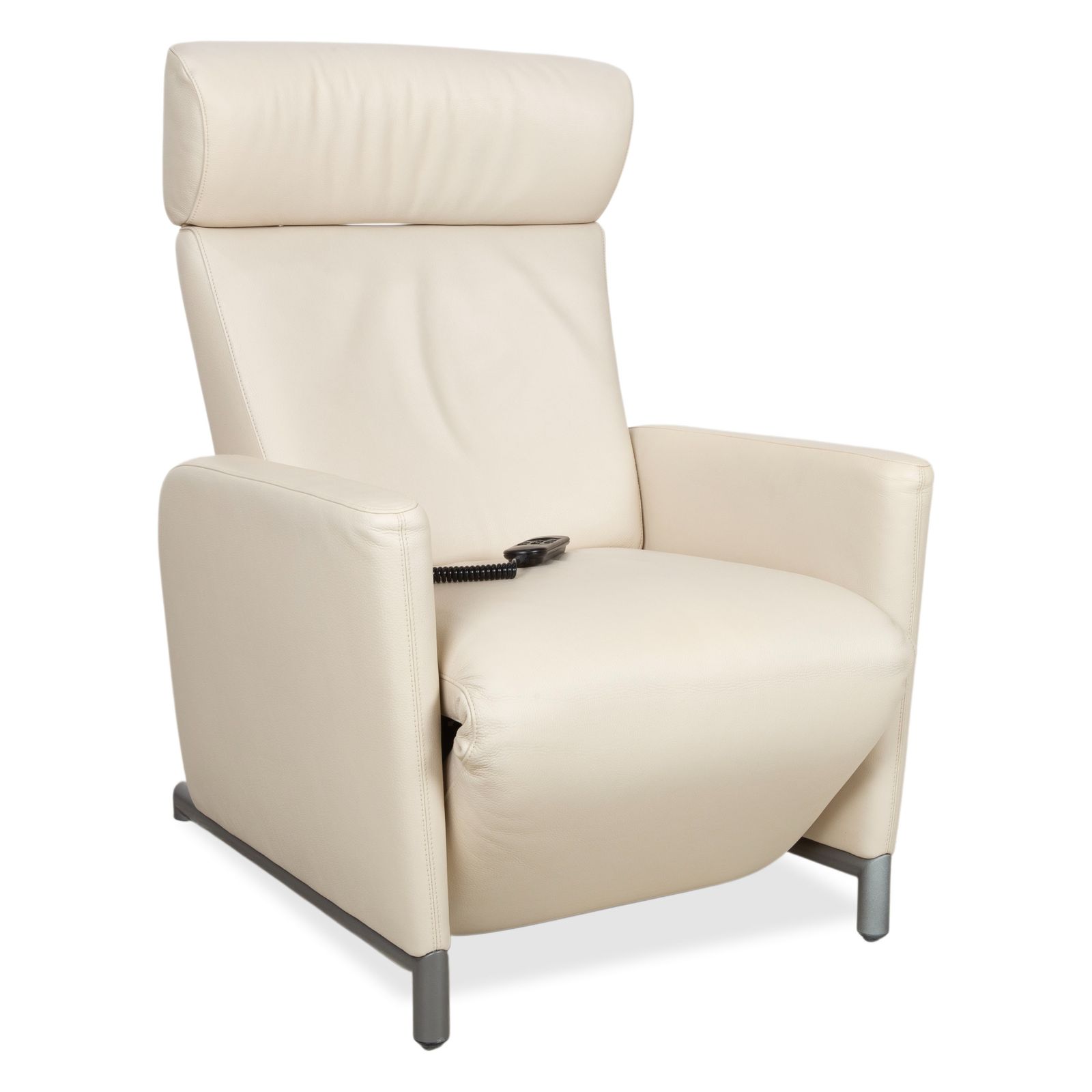 Fauteuil Cor Bico en cuir crème beige, fonction électrique de relaxation