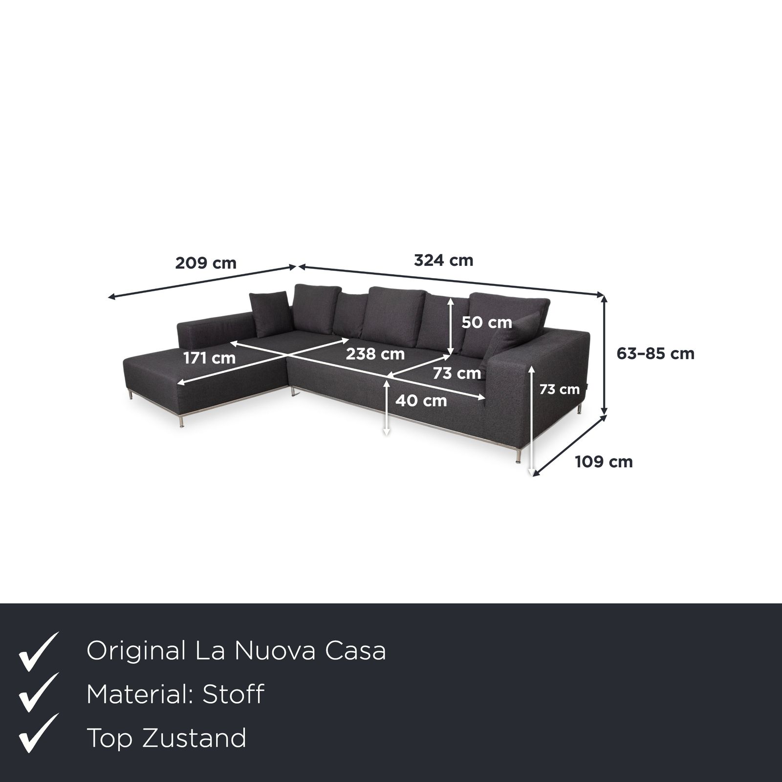 Canapé d'angle La Nuova Casa Granada en tissu gris anthracite photo furniture
