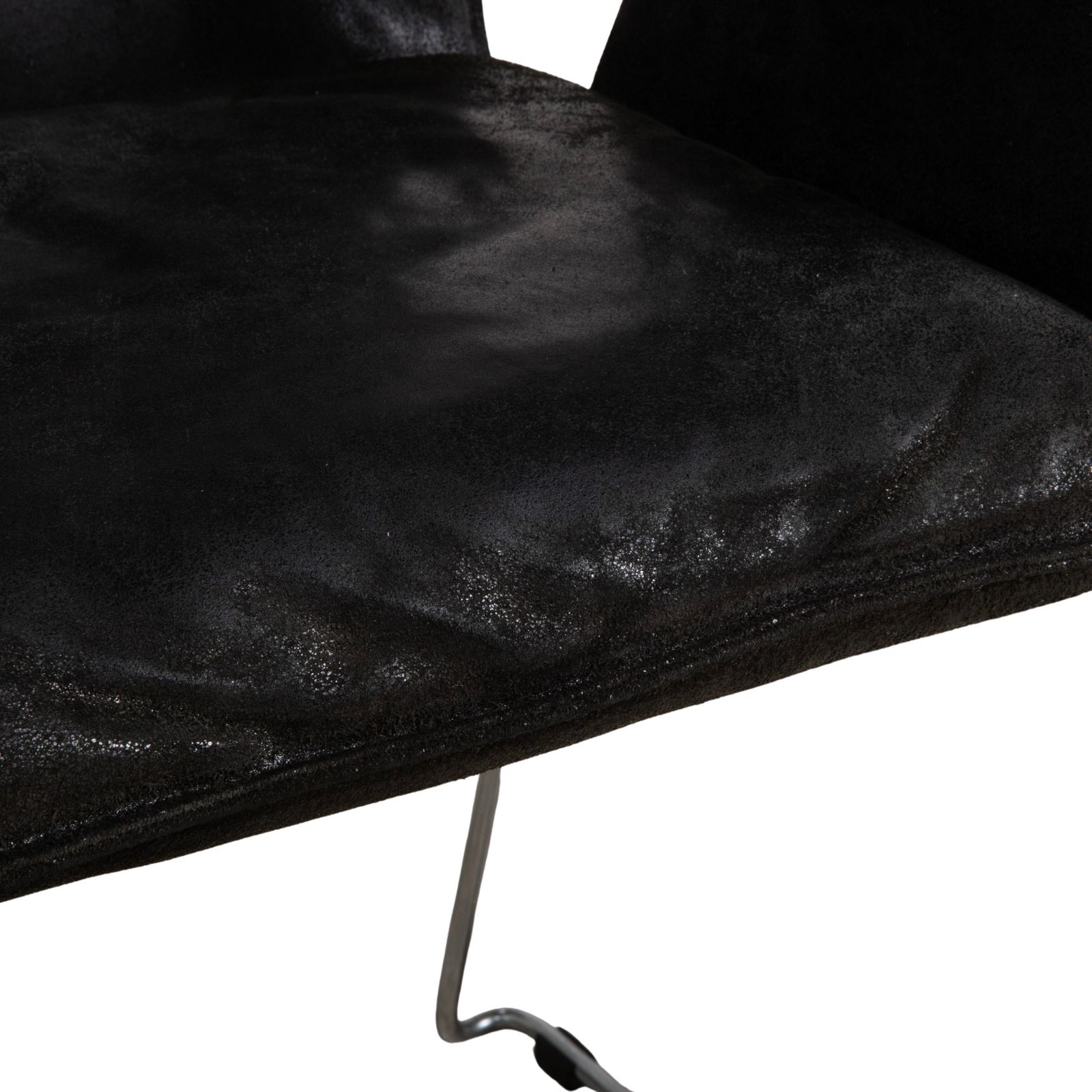 Kff Mexico Leather 4 Piece Chair Set Black Anthracite Chrome photo vinterior