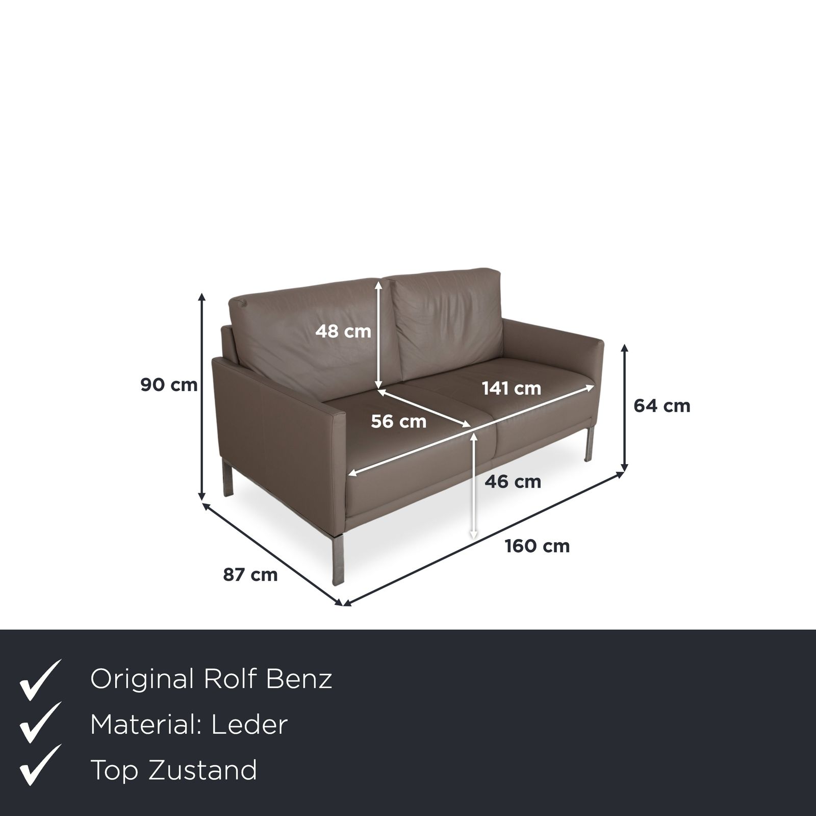 Rolf Benz Cara Leather Two Seater Beige Taupe Sofa Manual Function photo furniture