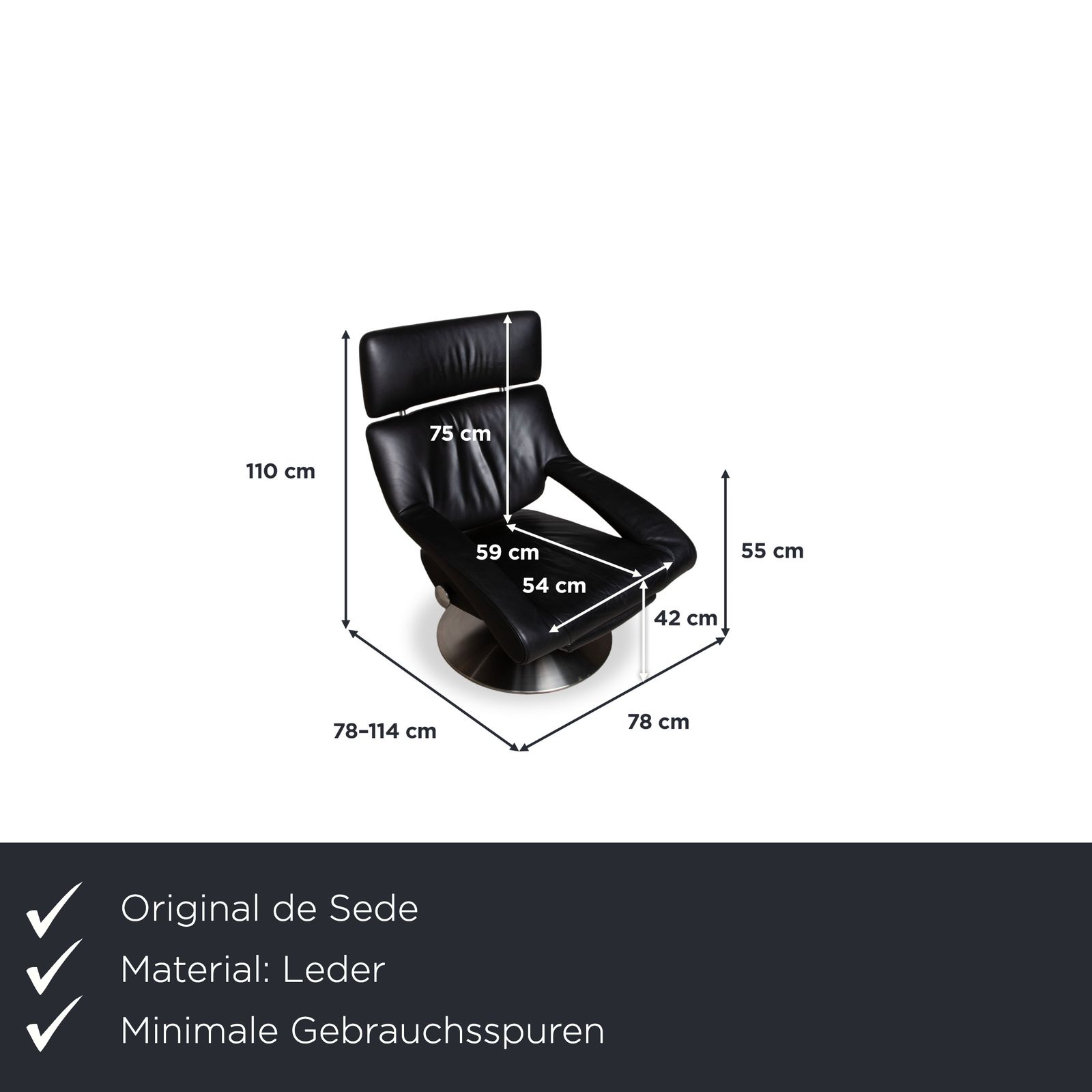 De Sede DS-255 Leren Fauteuil Zwart Incl. Voetensteun, Manuele Functie, Relaxfunctie photo furniture