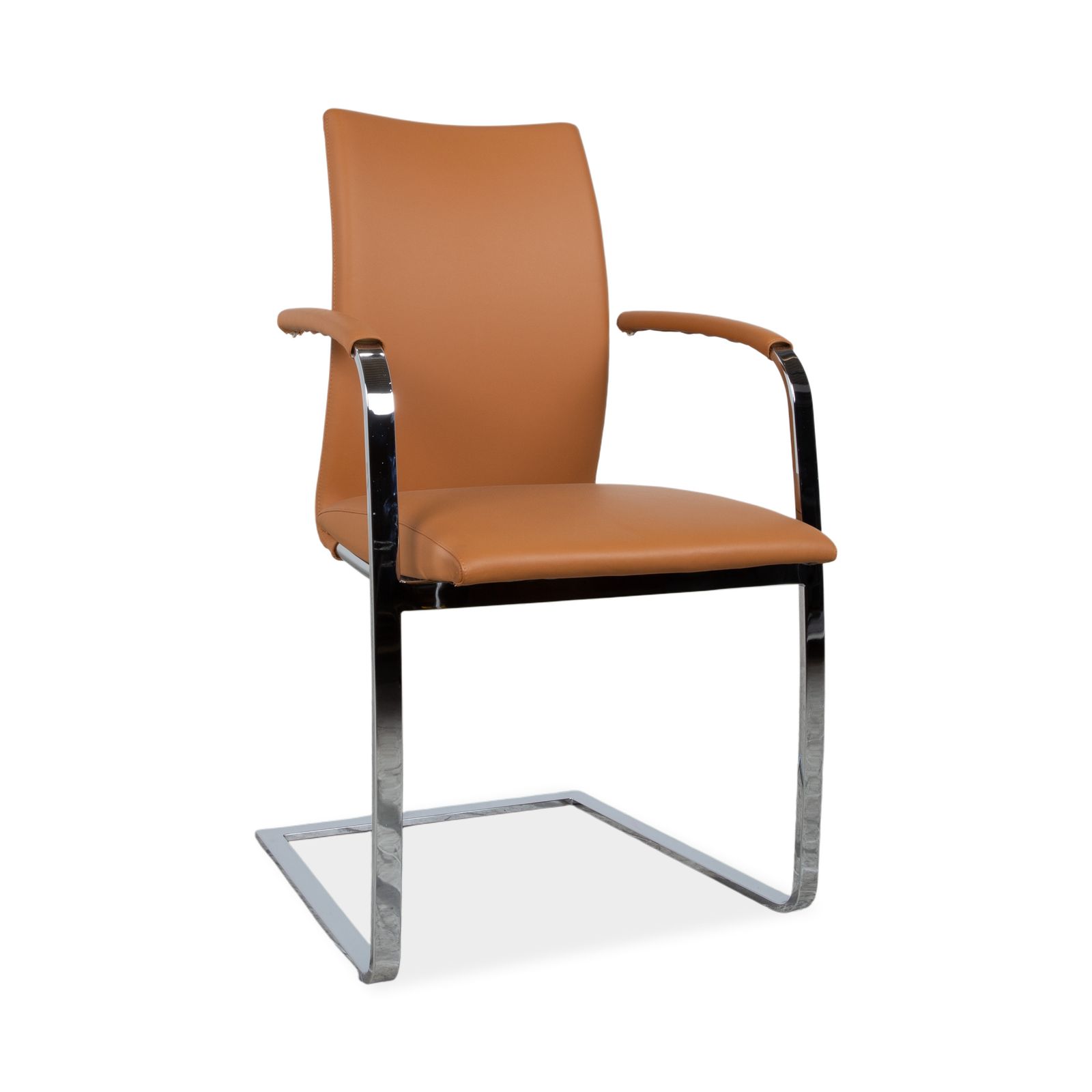 Set Of 6 Tonon Swing Leather Chrome Chairs, Brown Cognac photo for sale