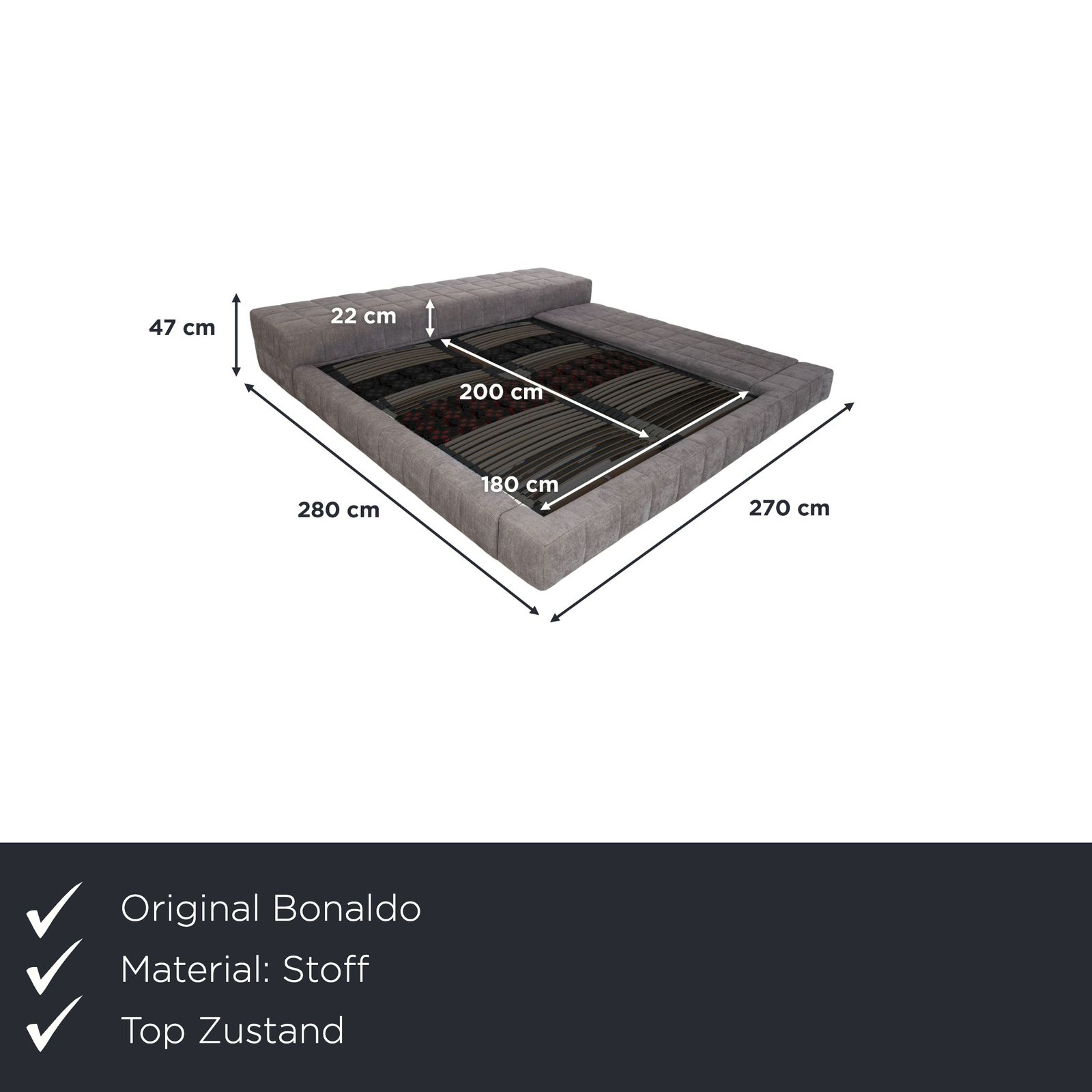 Lit double Bonaldo Squaring en tissu gris, 180 x 200 cm photo furniture