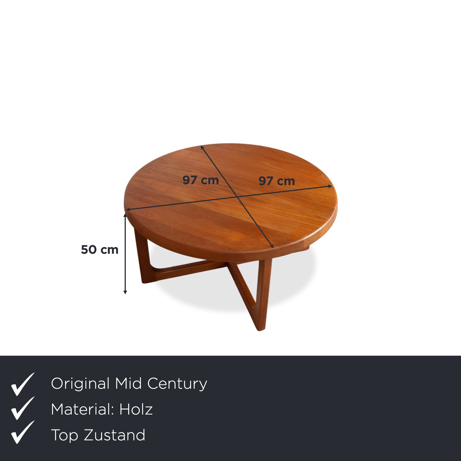 Table basse mid-century en bois, marron, 97 x 97 cm photo furniture