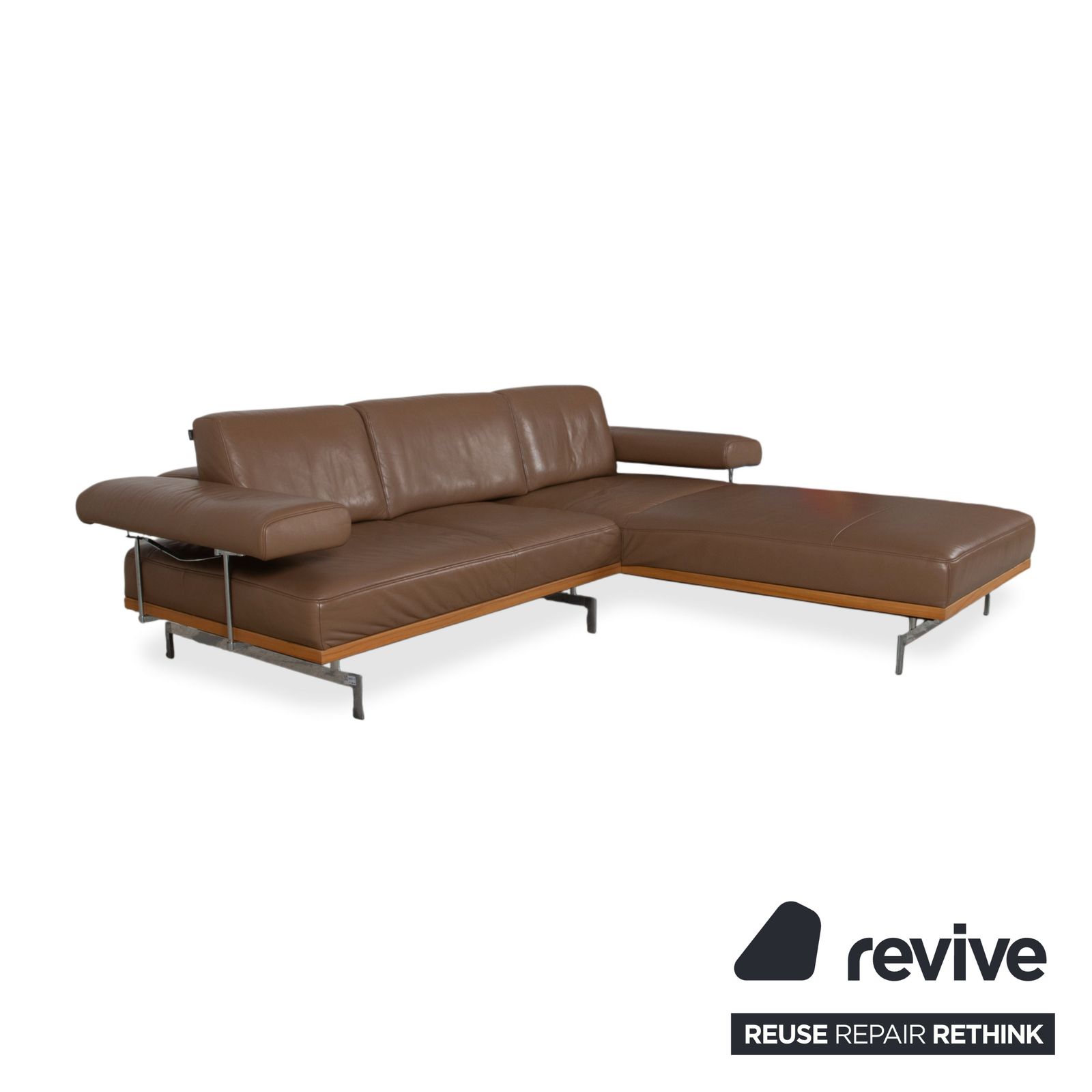 Canapé d'angle Joop 24/7 en cuir, bois et chrome, caramel brun, fonction manuelle photo Mobilier