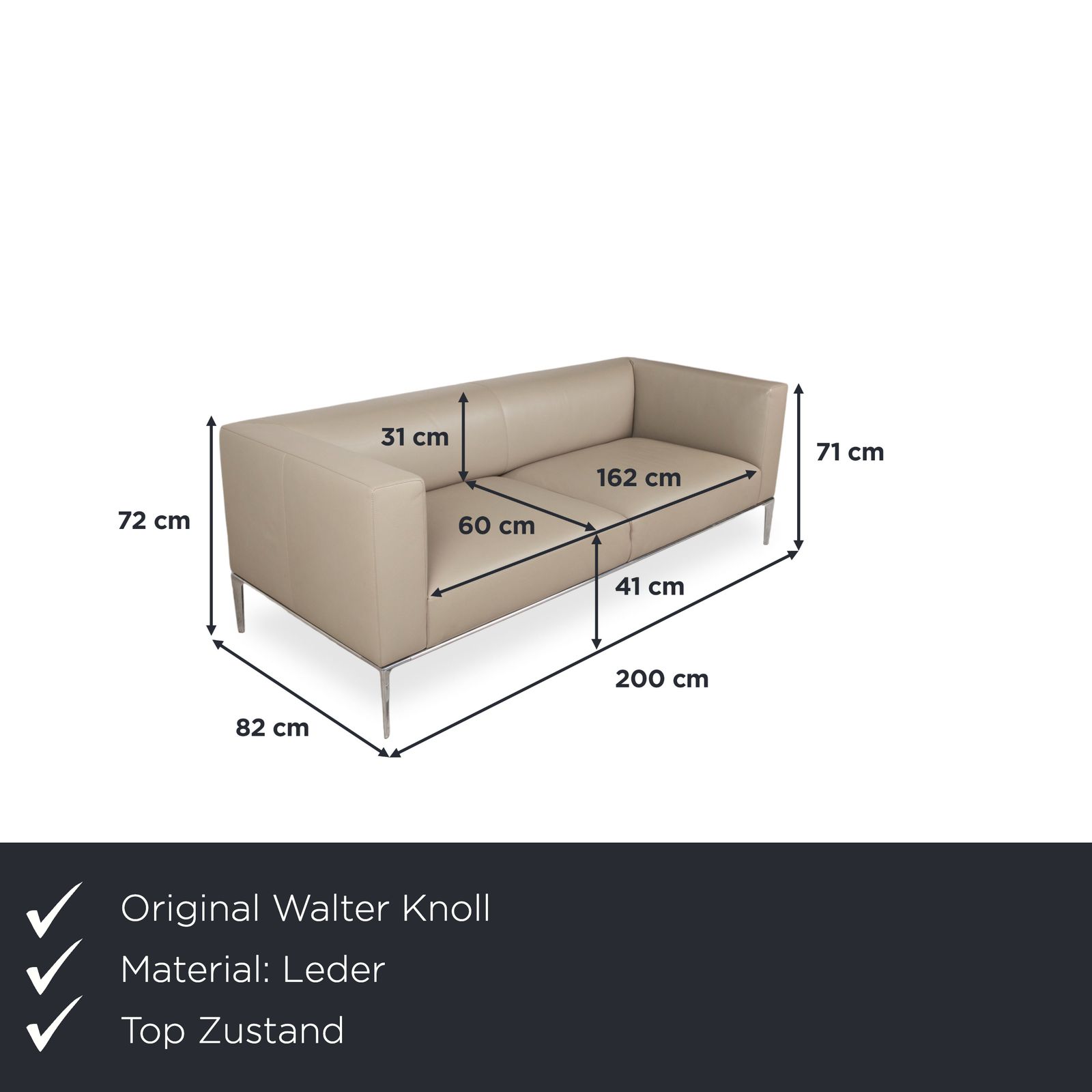 Walter Knoll Jaan Leather Chrome Two Seater Cream Beige Sofa photo furniture