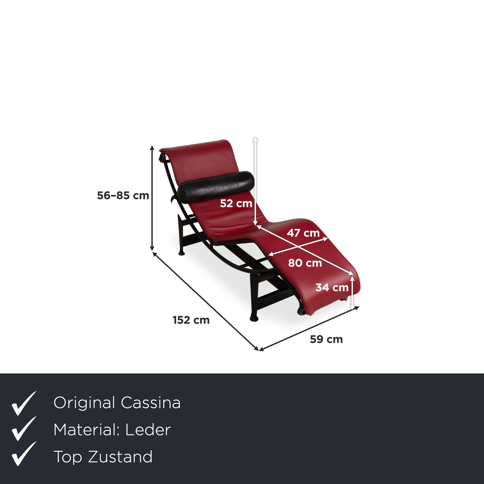 Méridienne Cassina Le Corbusier LC 4 en cuir rouge rubis et noir, Bauhaus, fonction glissante photo furniture