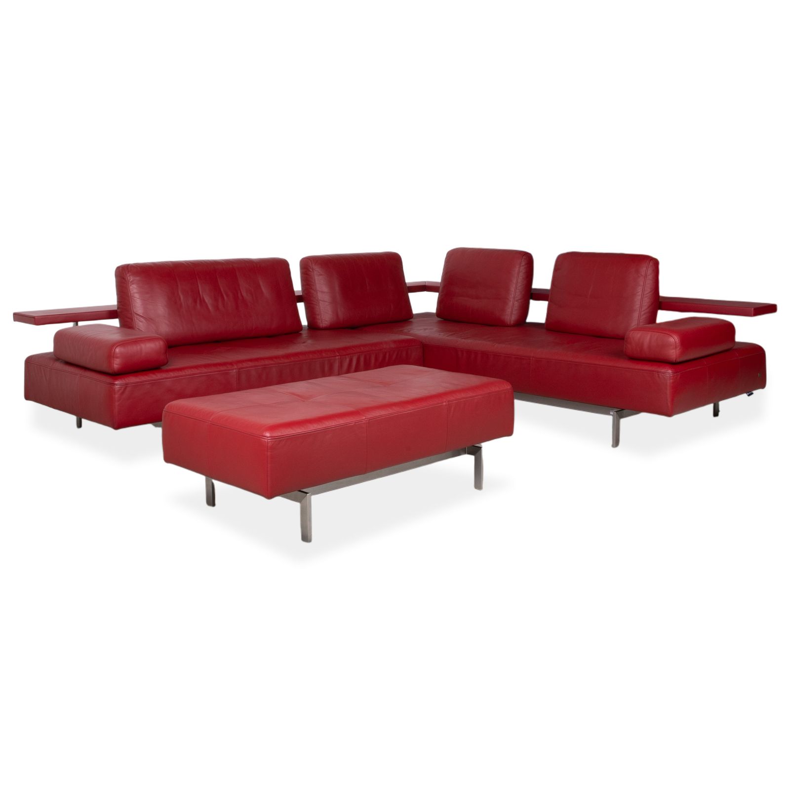 Rolf Benz Dono 6100 Leather Corner Couch With Ottoman, Red, Manual Function