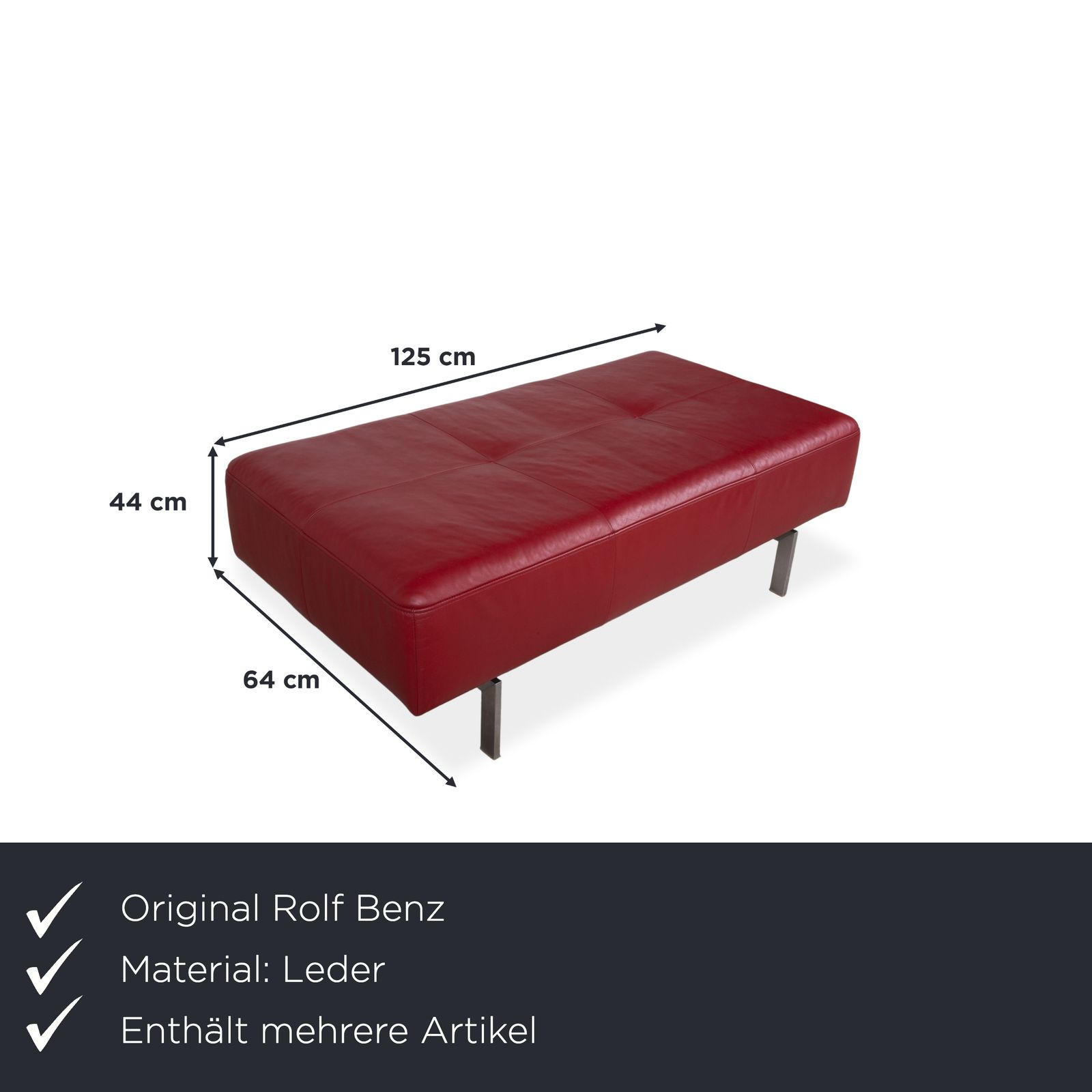 Rolf Benz Dono 6100 Leather Corner Couch With Ottoman, Red, Manual Function photo for sale