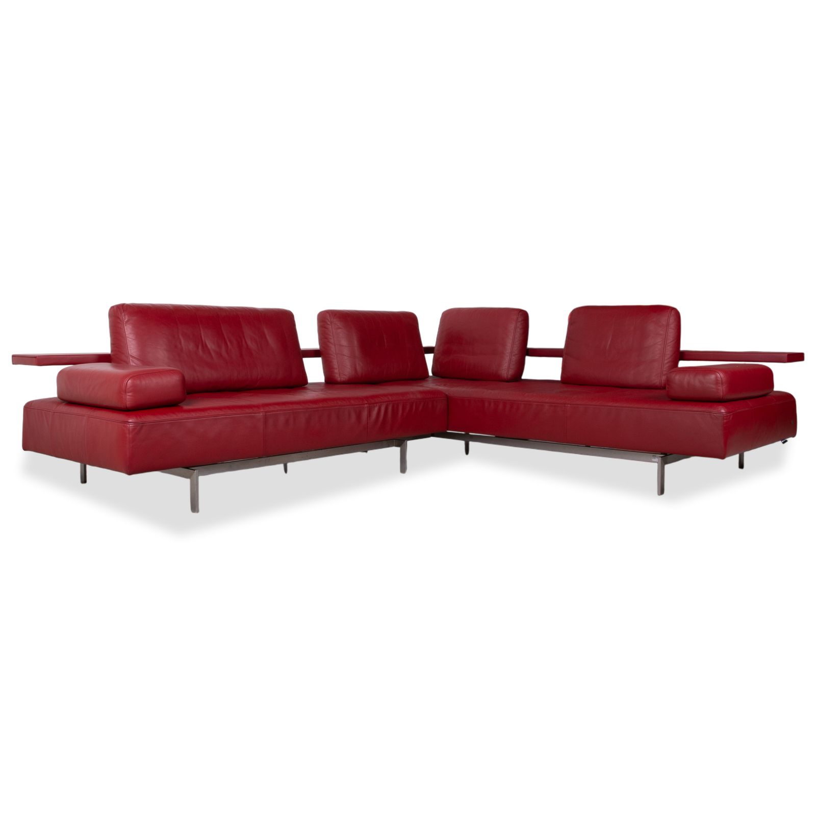 Rolf Benz Dono 6100 Leather Corner Couch With Ottoman, Red, Manual Function photo 7153.0