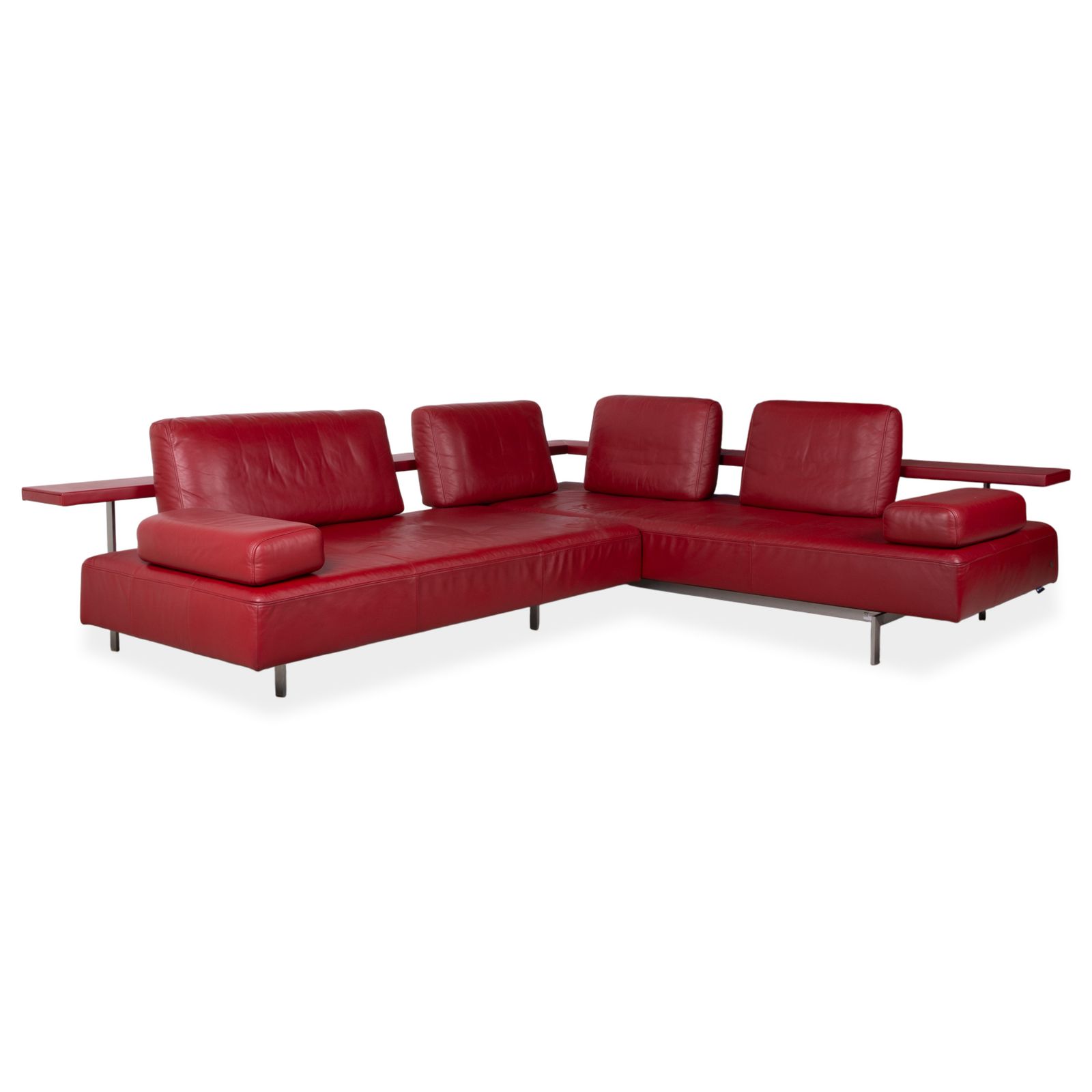 Rolf Benz Dono 6100 Leather Corner Couch With Ottoman, Red, Manual Function photo vinterior