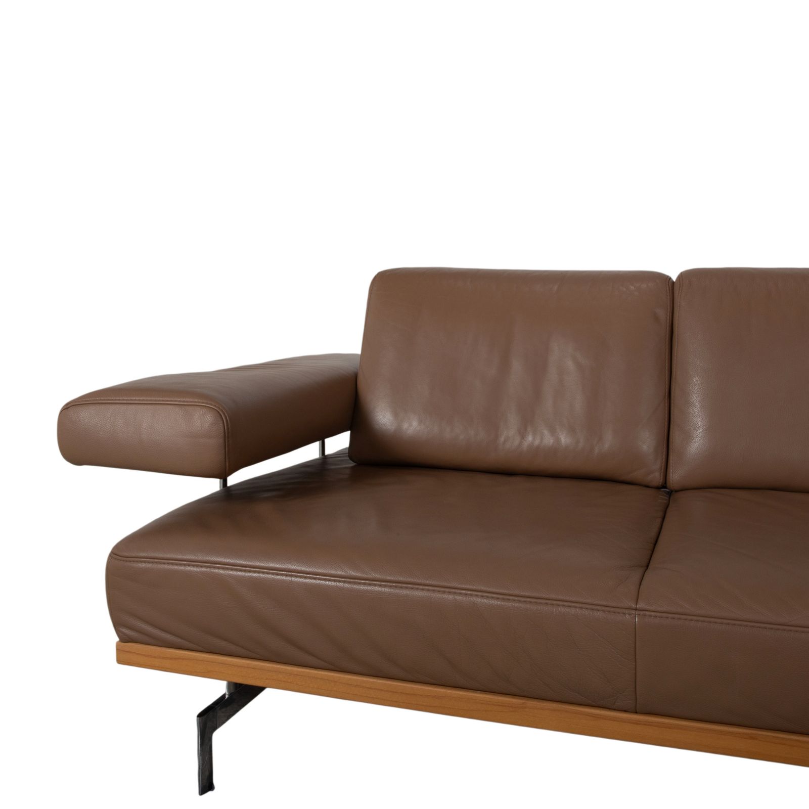 photo furniture Canapé d'angle Joop 24/7 en cuir, bois et chrome avec repose-pieds, caramel, fonction manuelle