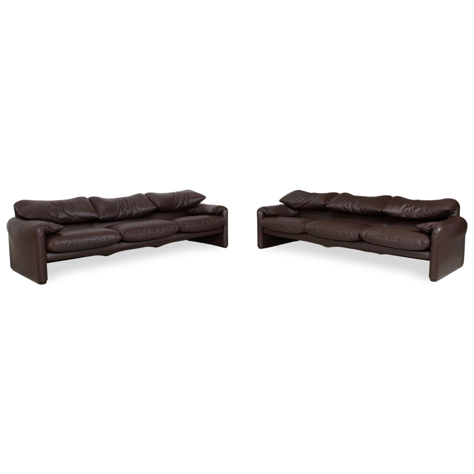Ensemble de canapés Cassina Maralunga 3 places en cuir brun espresso, fonction manuelle