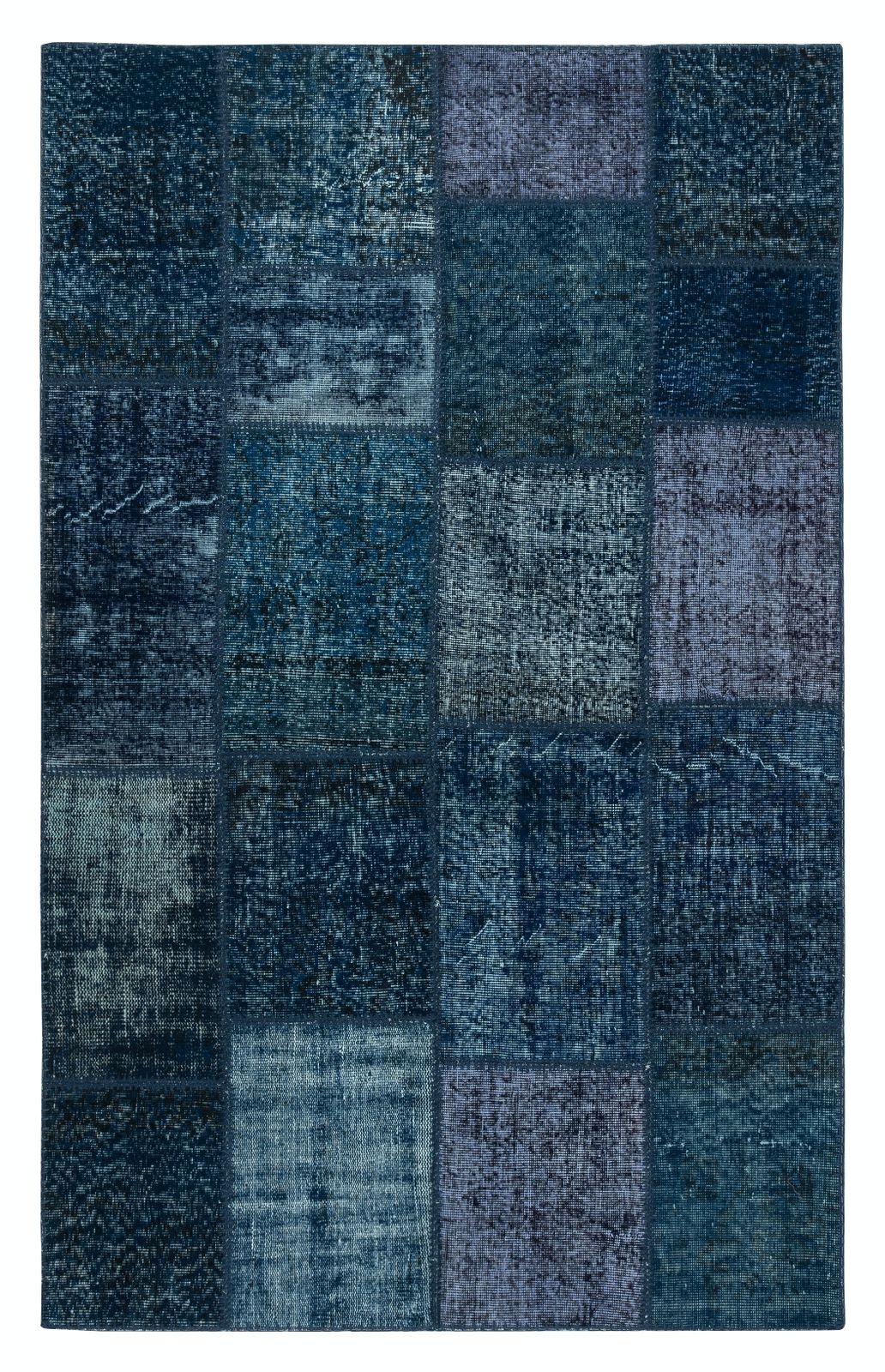 153x245 cm Hedendaags Turks handgeknoopt wollen patchworkkleed in blauwtinten
