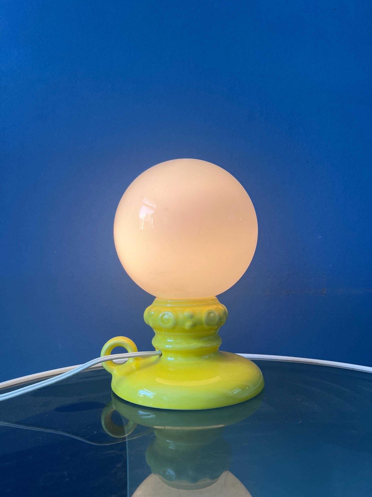 Yellow West Germany Ceramic Table Lamp With Glass Shade photo Lighting