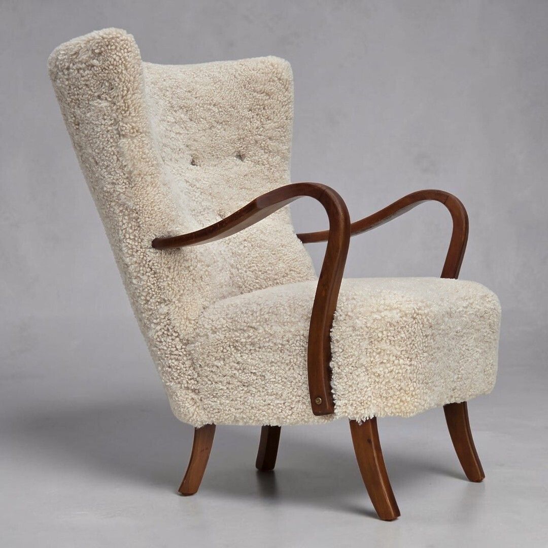 1960s, Danish Design By Alfred Christensen, Reupholstered, Genuine Sheepskin.