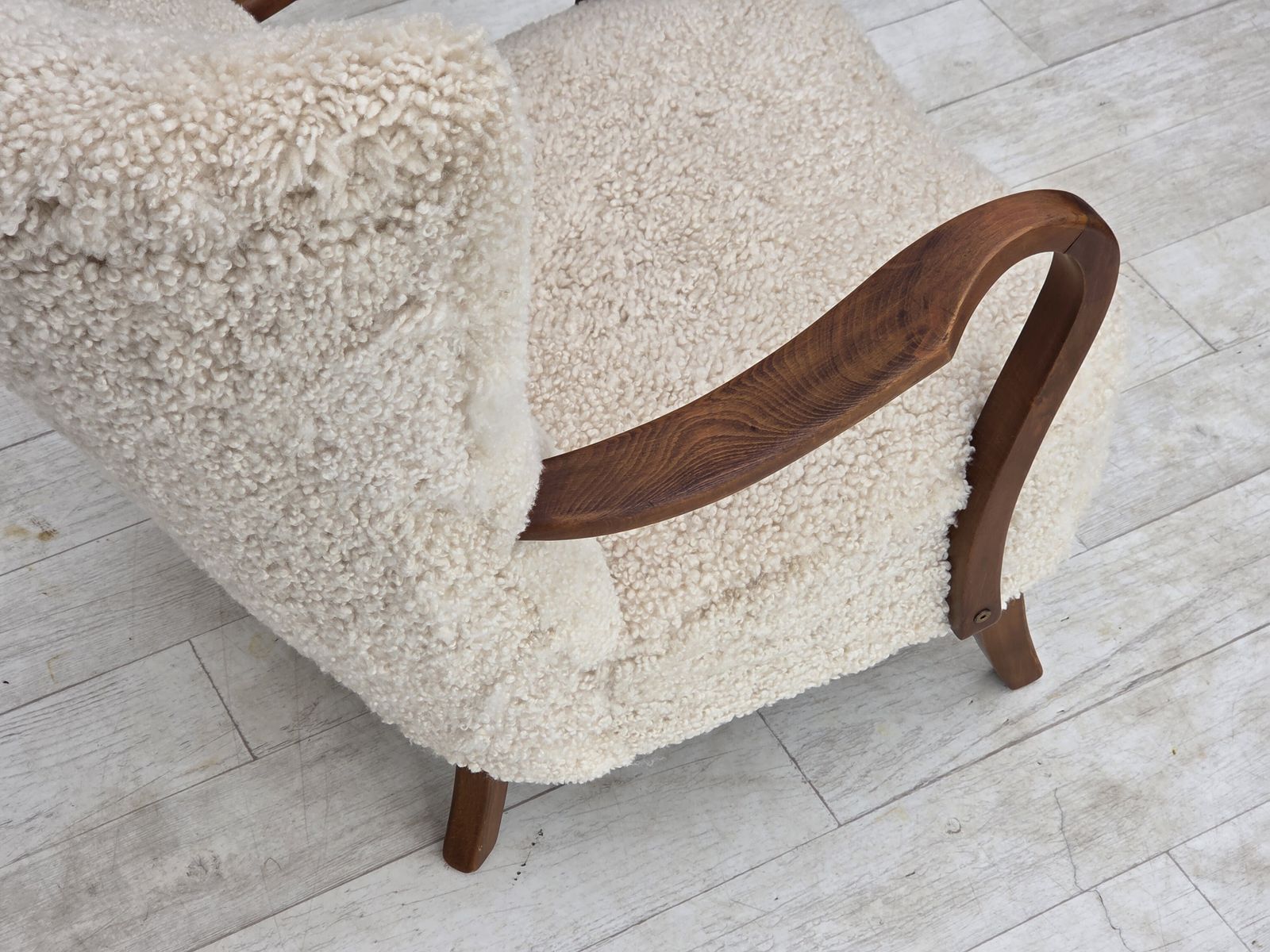 1960s, Danish Design By Alfred Christensen, Reupholstered, Genuine Sheepskin. photo vintage