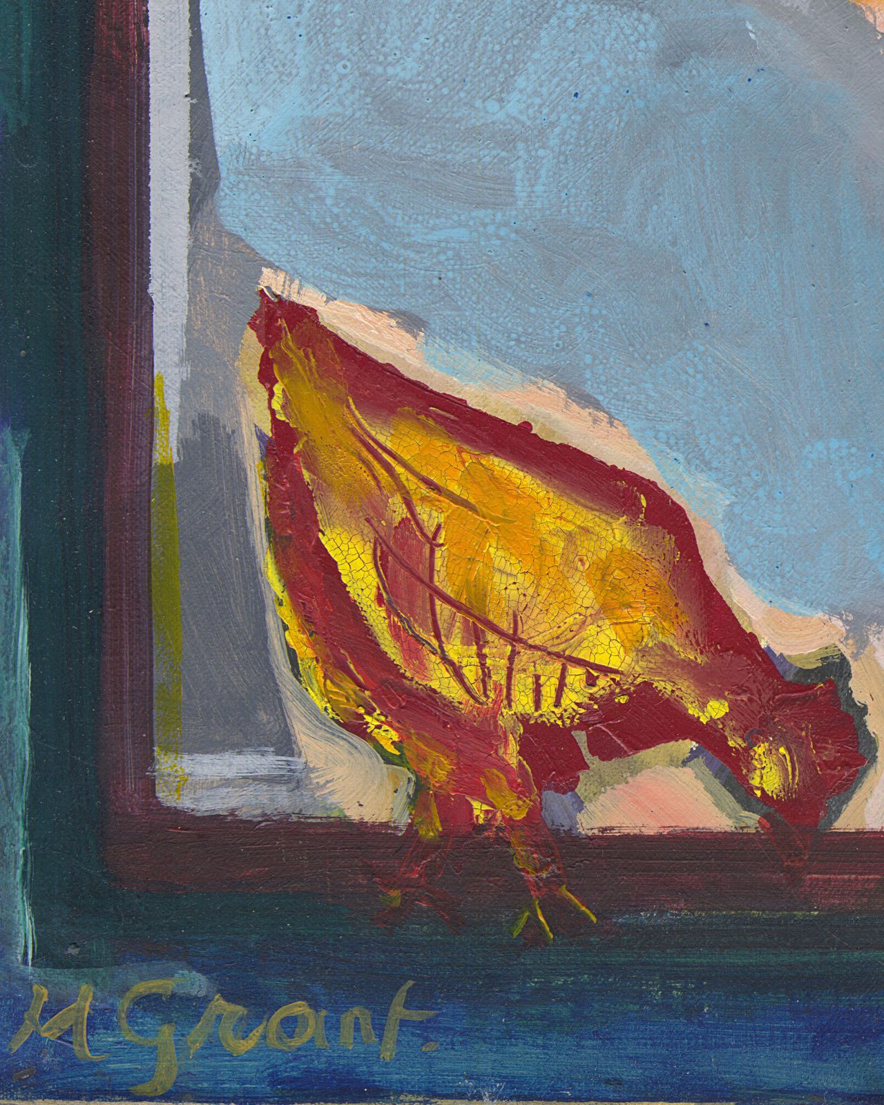Charmant gesigneerd en ingelijst olieverfschilderij in magisch-realistische stijl photo Kunst