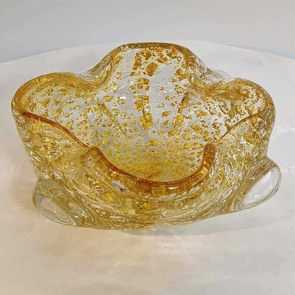 Vintage asbak in Muranoglas met gouden afwerking, ca. jaren 1950, gemaakt in Italië. 16 cm / 6,29 inch photo furniture