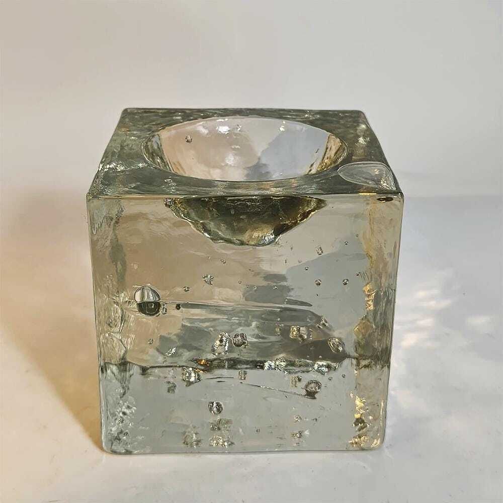 Cendrier cube rare en verre de Murano, effet glaçon, par Poliarte Murano, années 1960. Fabriqué en Italie. photo 242.0