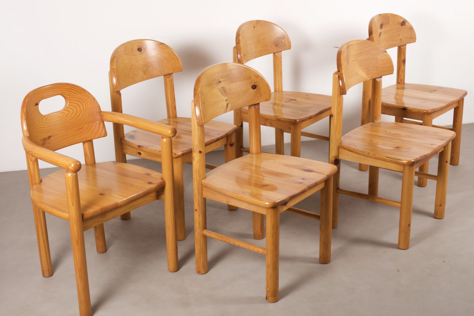 Set Of Six Vintage Solid Pine Dining Chairs In The Manner Of Rainer Daumiller, Germany 1970s photo Furniture