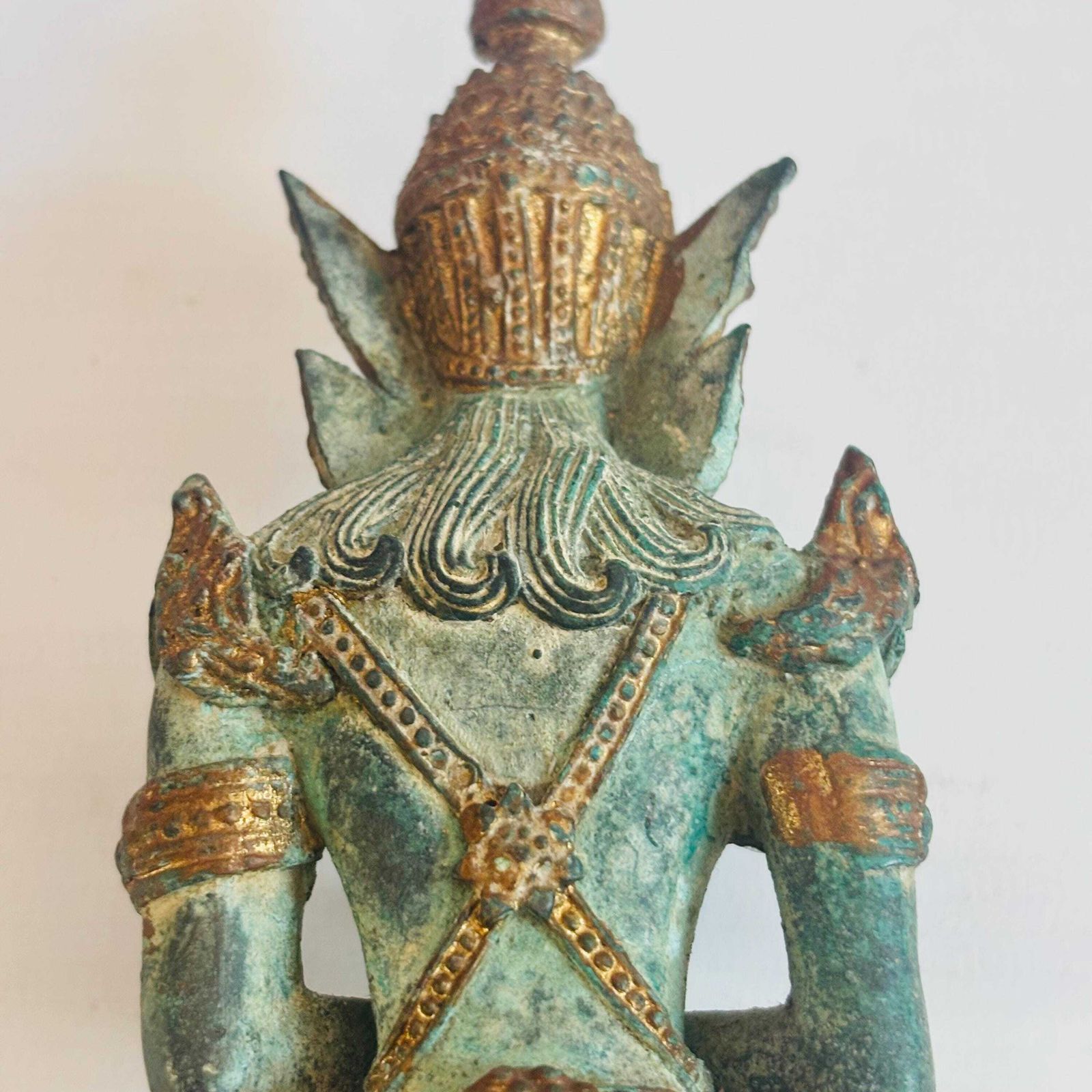 Vintage Thai Bronze Teppanom Statue – Kneeling Temple Guardian Angel Figure photo furniture