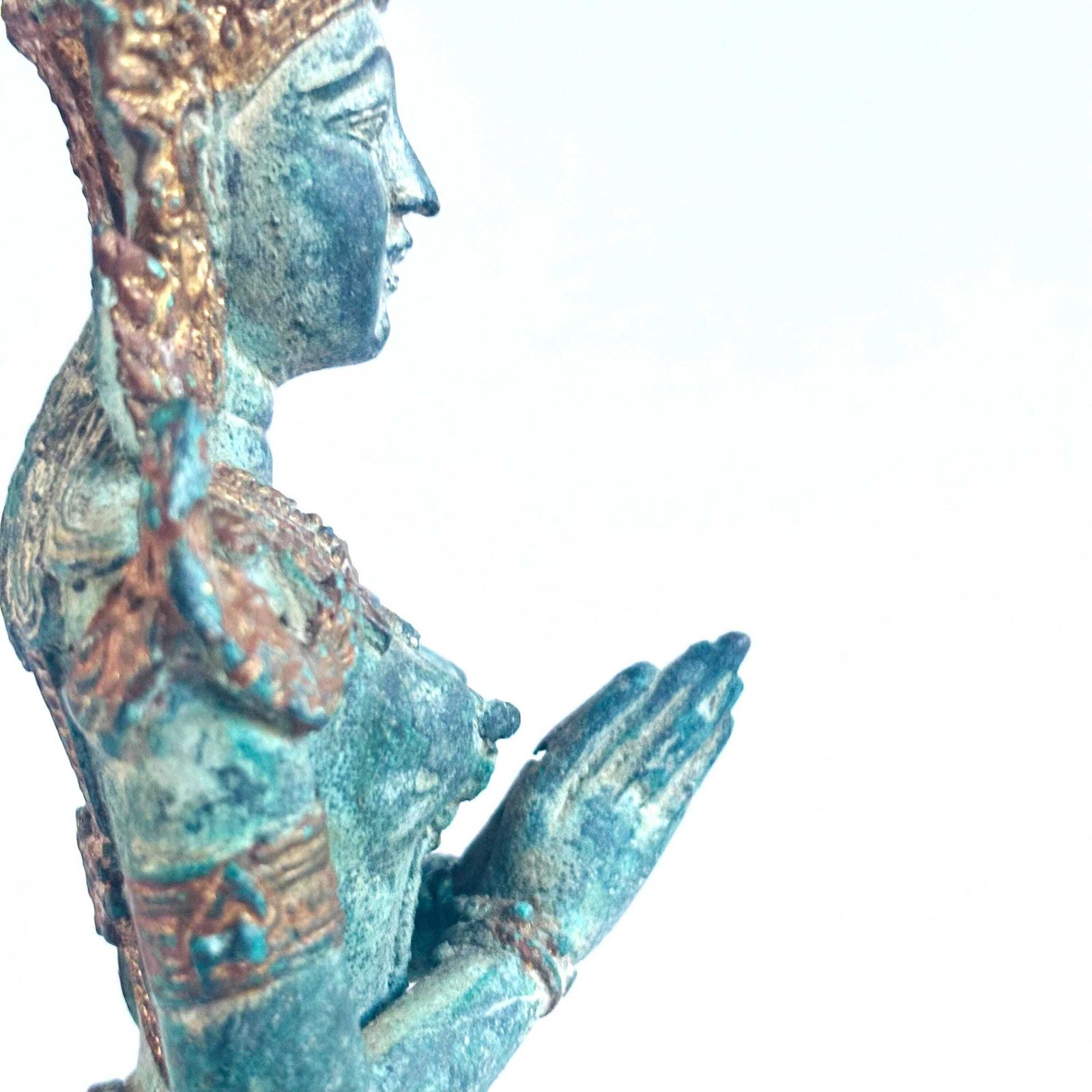 Art Vintage Thai Bronze Teppanom Statue – Kneeling Temple Guardian Angel Figure photo