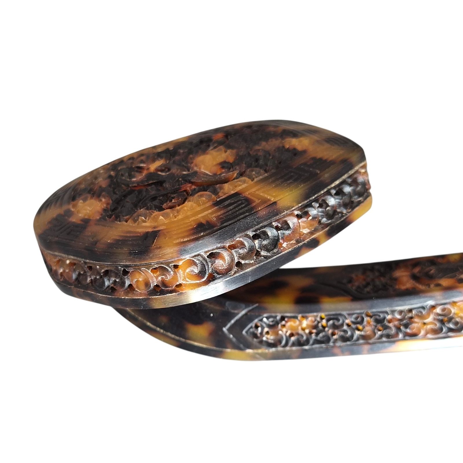 Chinese Qing Dynasty Carved Tortoiseshell Ruyi Sceptre, Probably Late 19th Century photo vintage