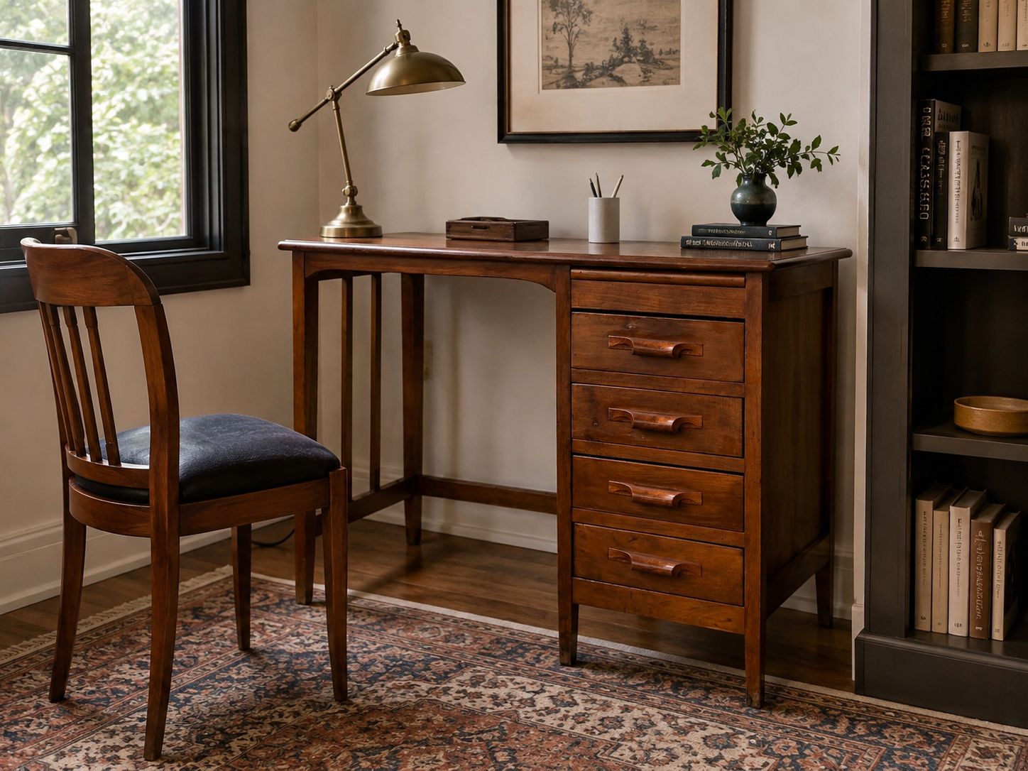 Vintage Spanish Wooden Writing Desk Or Vanity With Four Drawers photo furniture
