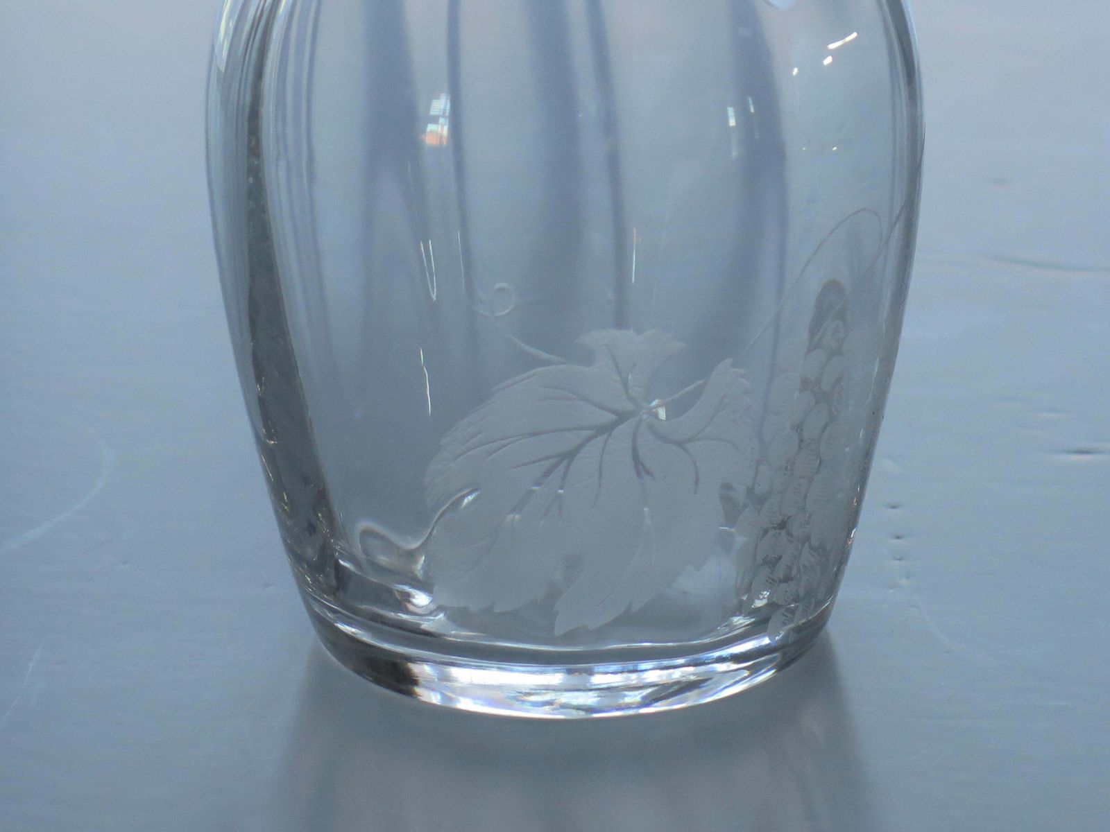 Home Decor Mid 20th Century Lead Crystal Glass Carafe With Etched Grape Vine. photo
