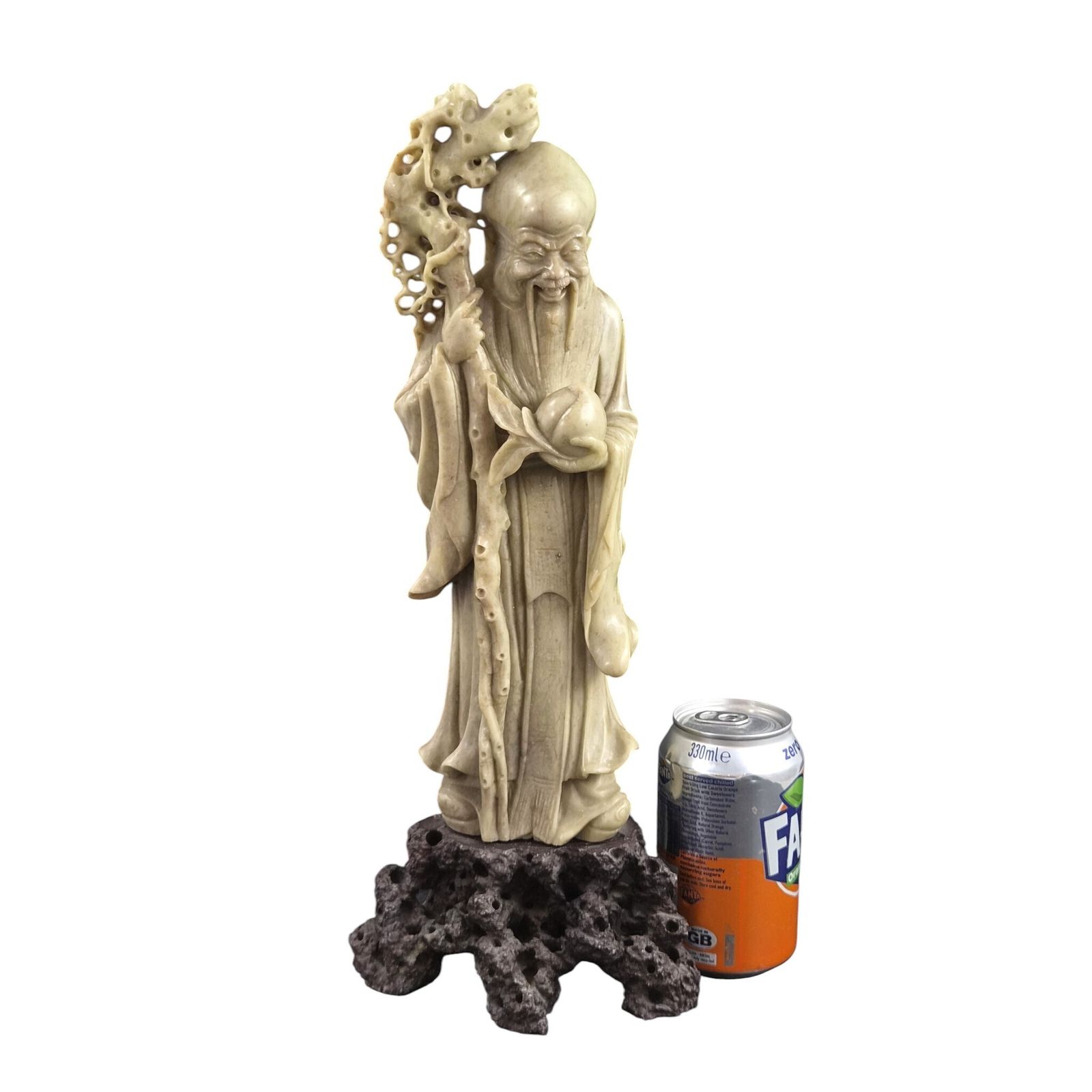 Chinees gesneden speksteen Shoulao sculptuur met stenen sokkel, ca. 1890 photo buy