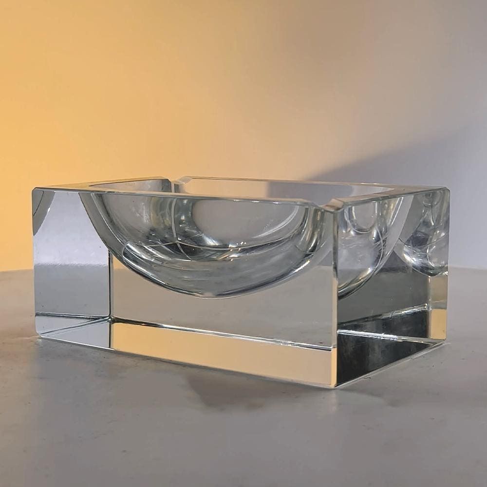 1960s Rectangular Totally Transparent Ashtray Or Catch All In Murano Glass Flavio Poli For Seguso. Made In Italy