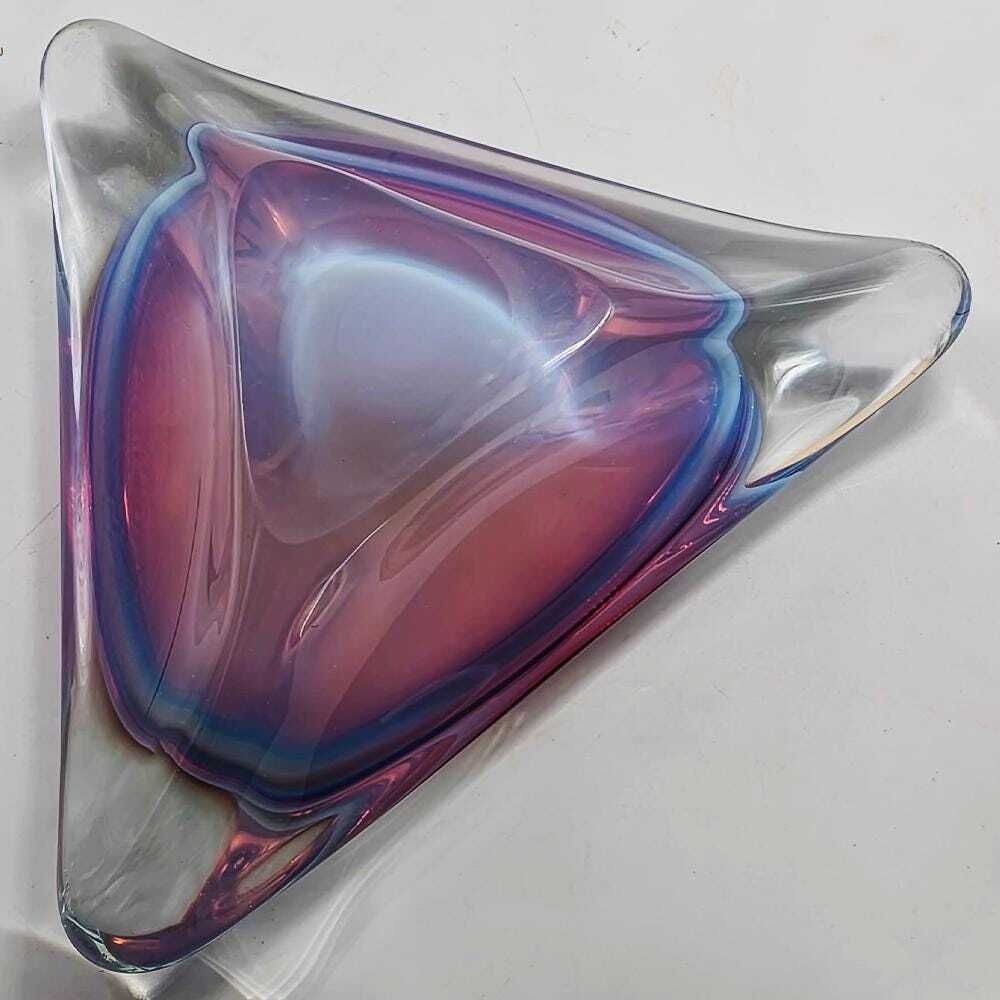 photo vinterior 1960s Very Big Ashtray In Murano Glass By Flavio Poli For Seguso. Made In Italy. 26cm. / 10.23 Inches