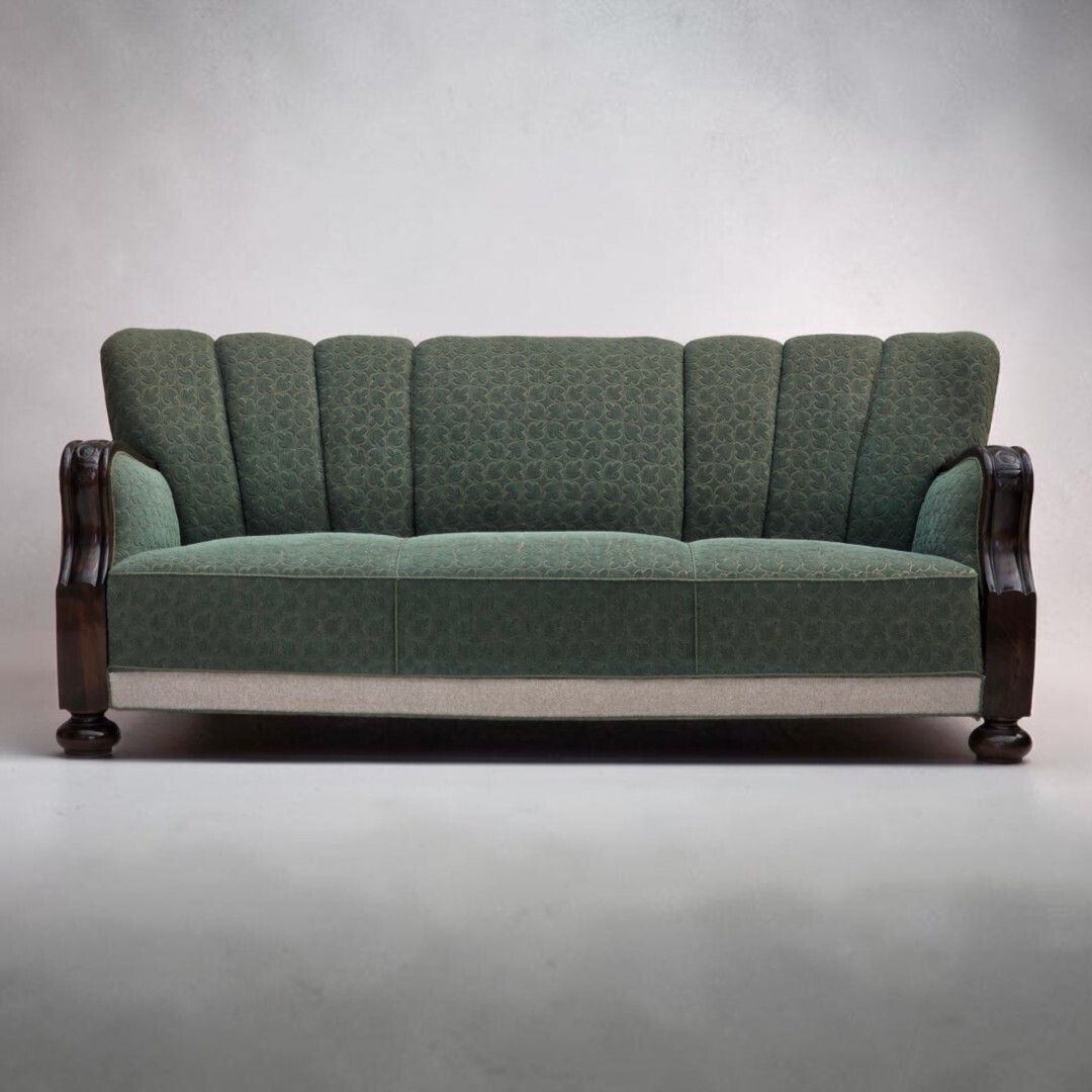 1960s, Danish 3 Seater Sofa, Furniture Wool, Oak Wood.