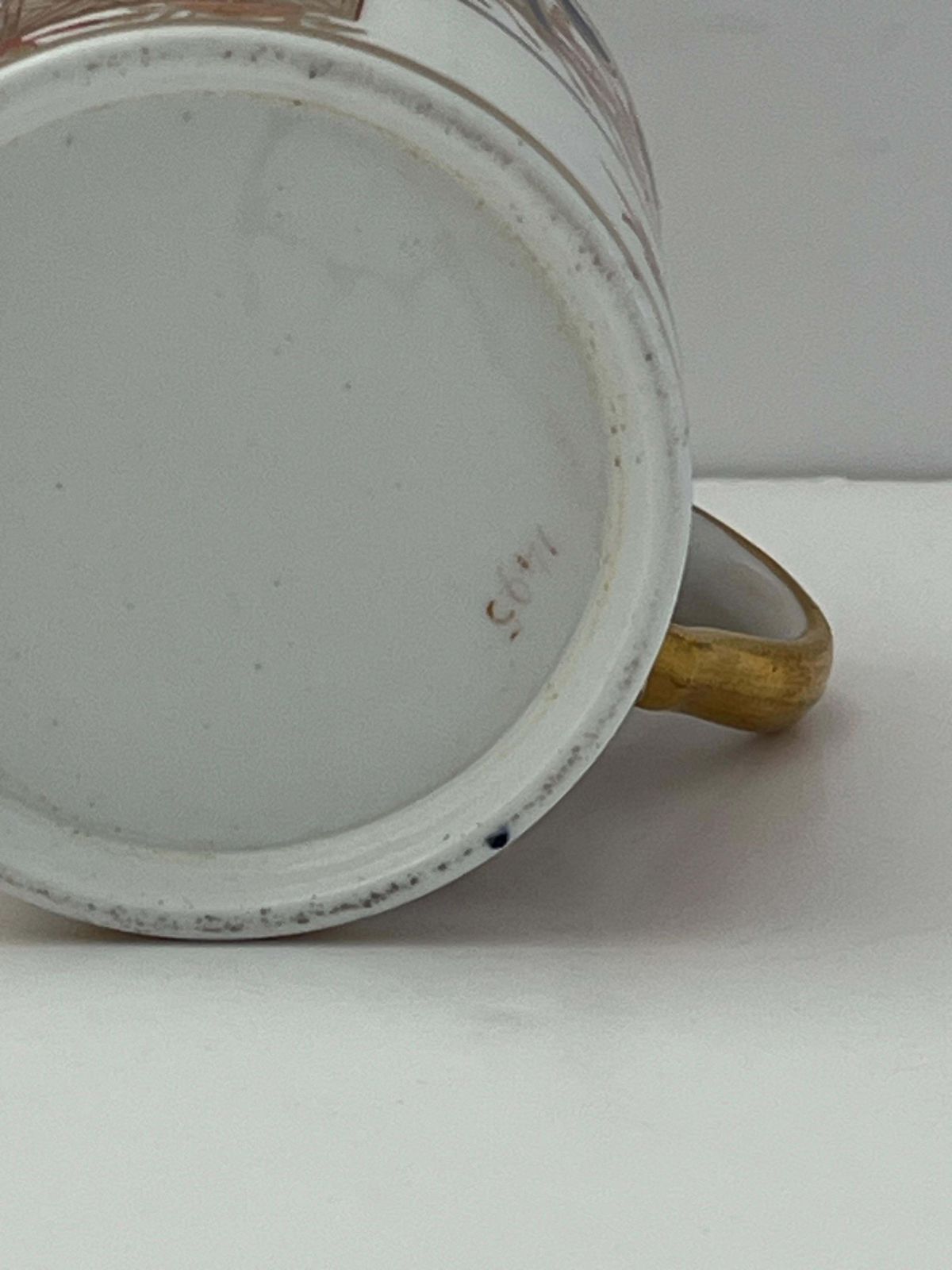 245.0 Spode Porseleinen Koffiekopje, Fijn Handgeschilderd en Verguld Patroon 1495, ca. 1810 photo