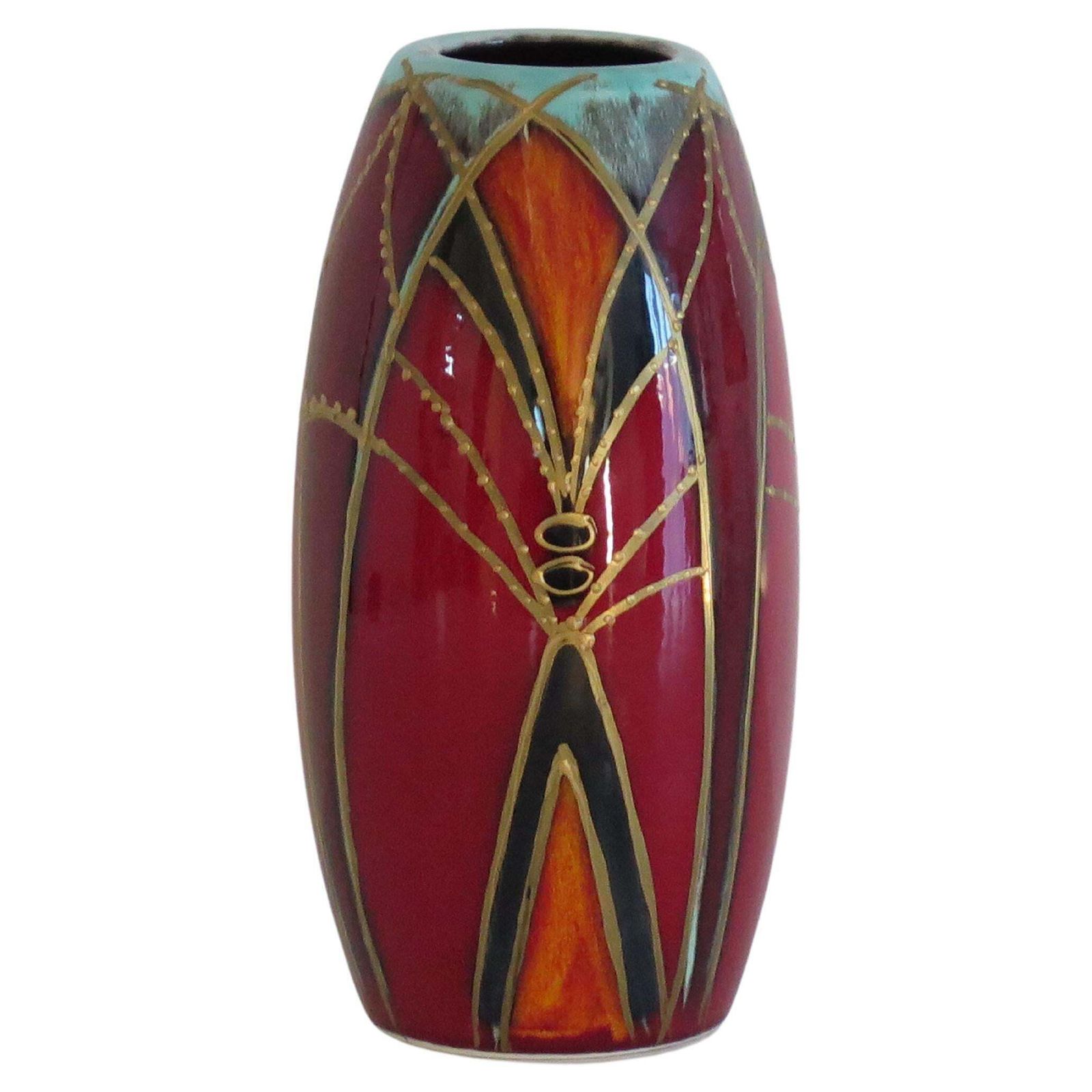 Anita Harris handgeschilderde vaas, Flambe Glaze, geometrisch motief