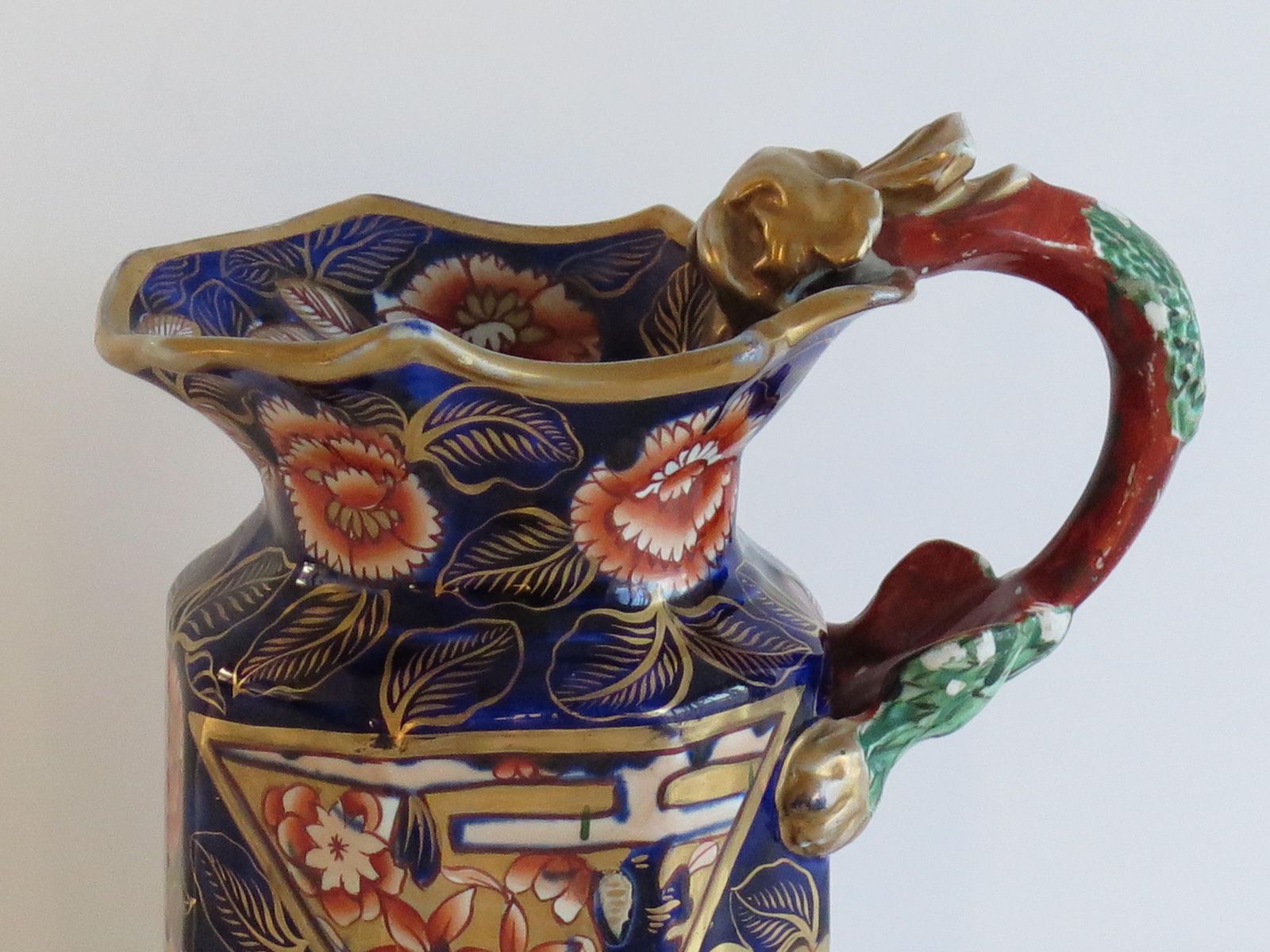 390.0 Mason's Ironstone Jug, Octagonale Pitcher, School House Pattern, 1817 photo