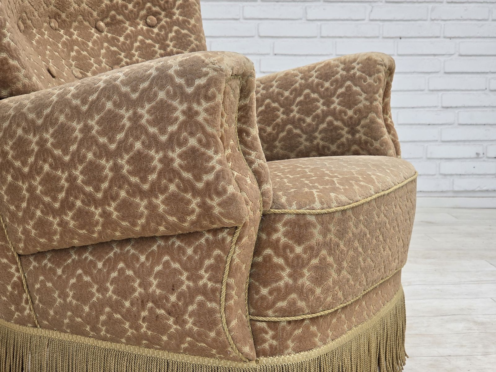 1960s, Danish Armchair, Furniture Velour, Beech Wood. photo for sale