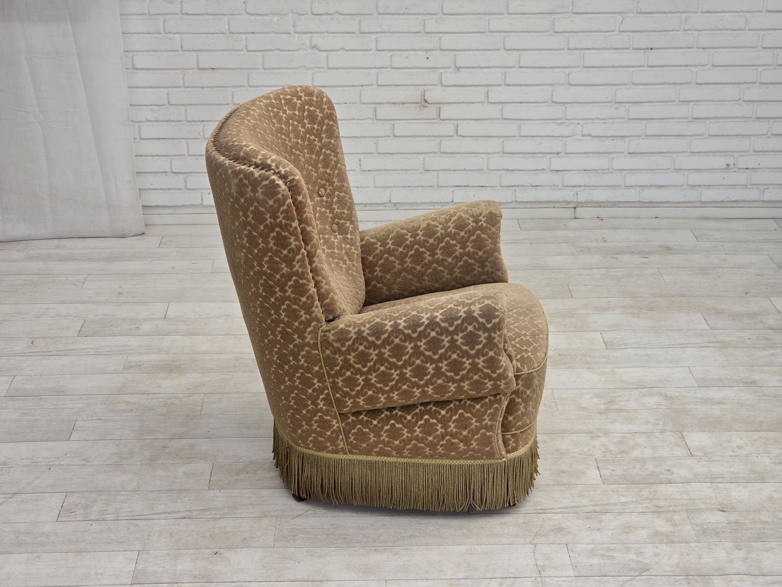 1960s, Danish Armchair, Furniture Velour, Beech Wood. photo vintage