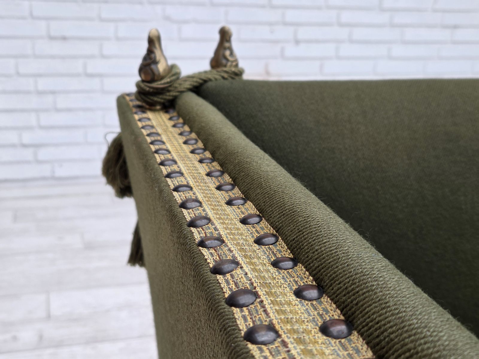 1970s, Danish 2 Seater Drop Arm "Spanish" Sofa, Furniture Wool. photo Furniture