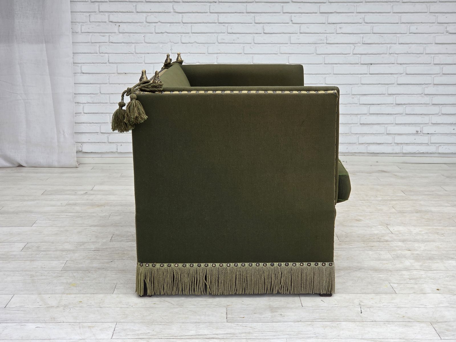 photo buy 1970s, Danish 2 Seater Drop Arm "Spanish" Sofa, Furniture Wool.