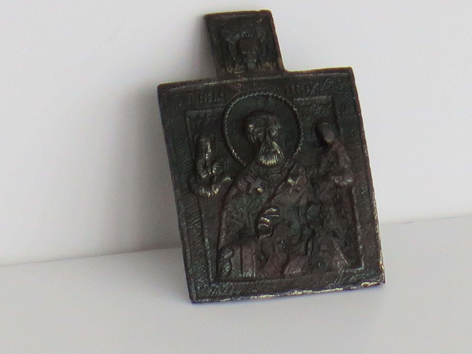 Antiek Russisch bronzen reisicoon, Sint-Nicolaas, 18e eeuw photo vinterior