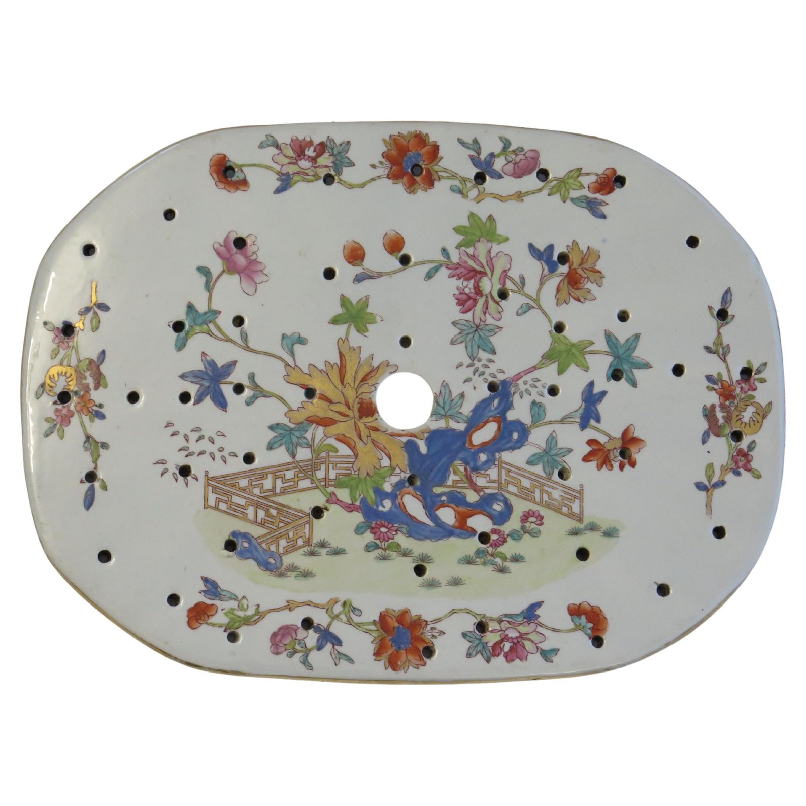 Mason's Ironstone Drainer Plate, Fence Rock & Tree Pattern, 1818