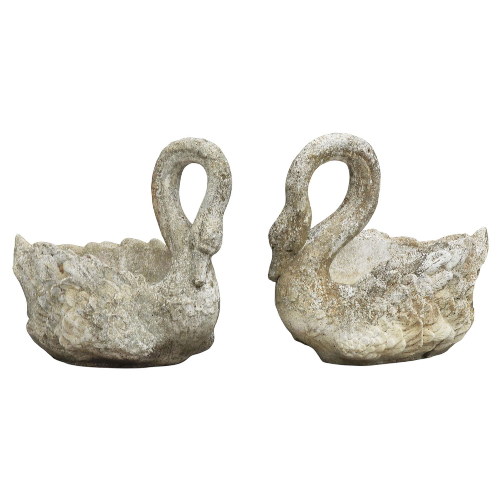 Pair Of Large French Swan Garden Planters Jardinières, Circa 1950s