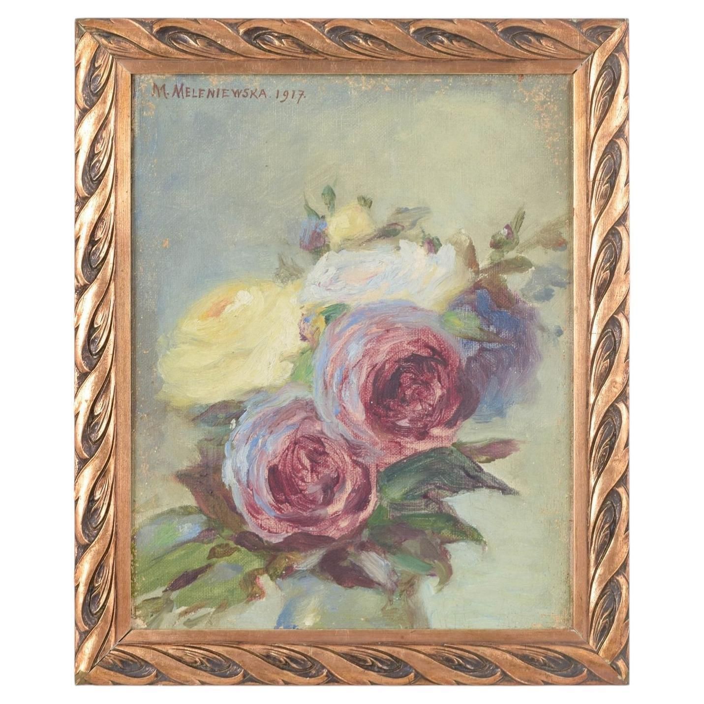 Matilda Meleniewska Listed Polish Artist. Oil On Canvas. Floral Still Life, 1917