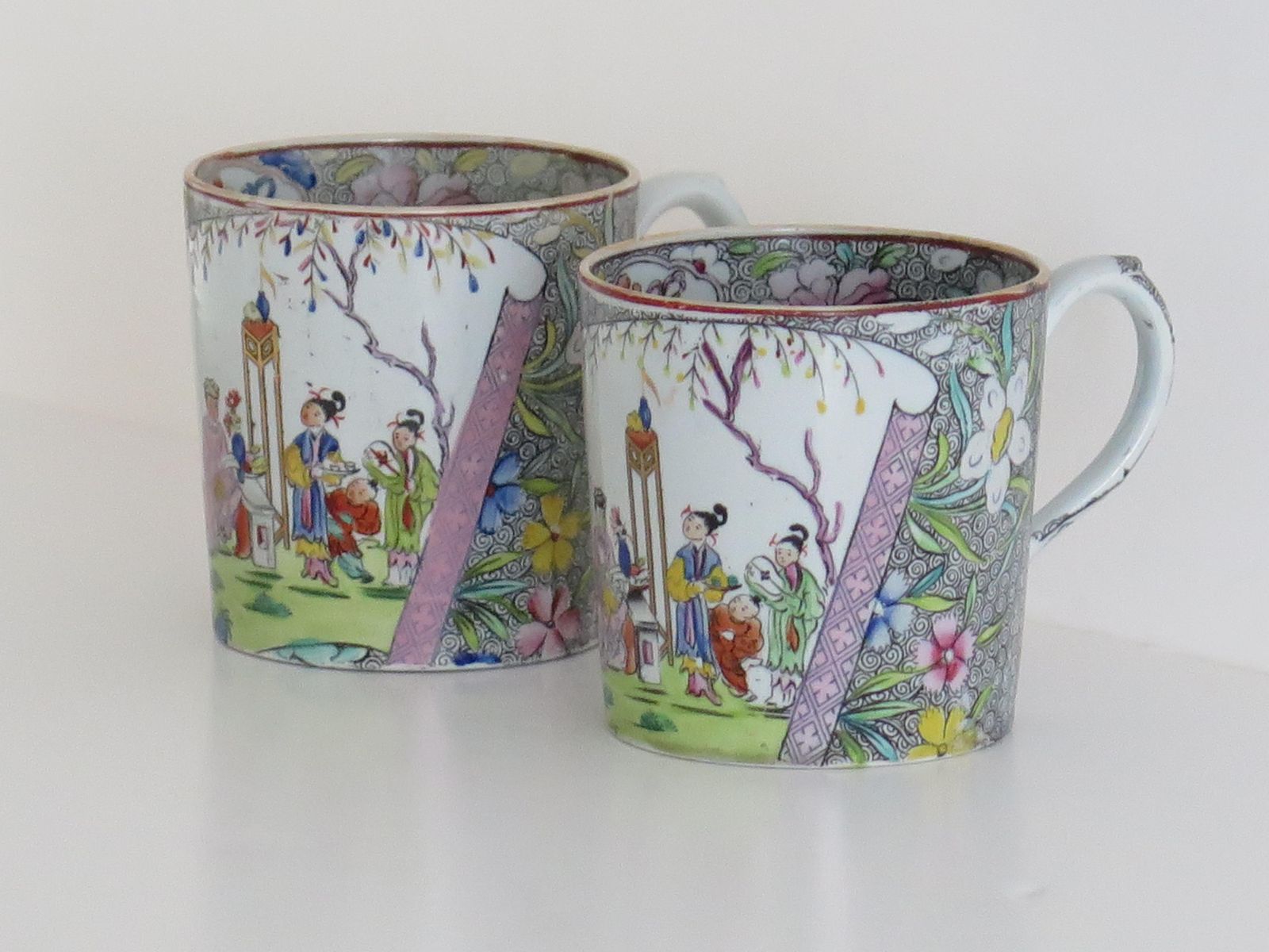Mason's Ironstone Mugs, Chinese Scroll Pattern, Rare, ca. 1818 photo furniture