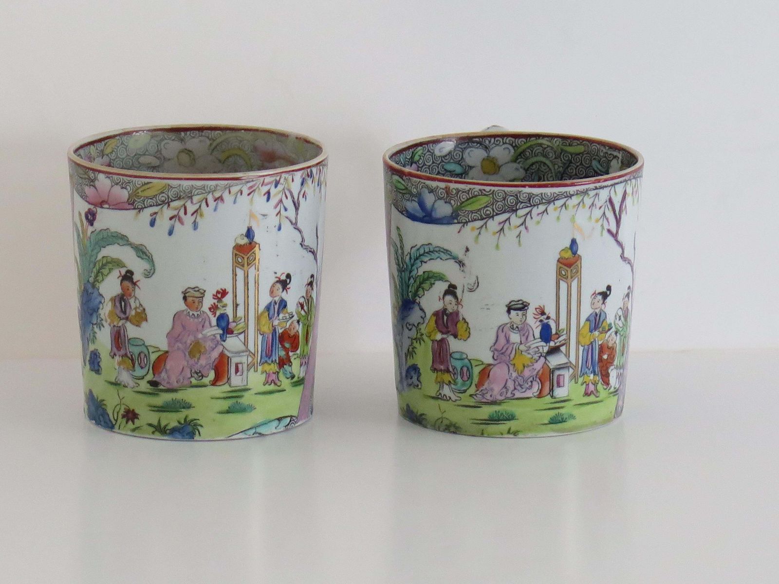 Mason's Ironstone Mugs, Chinese Scroll Pattern, Rare, Circa 1818 photo for sale